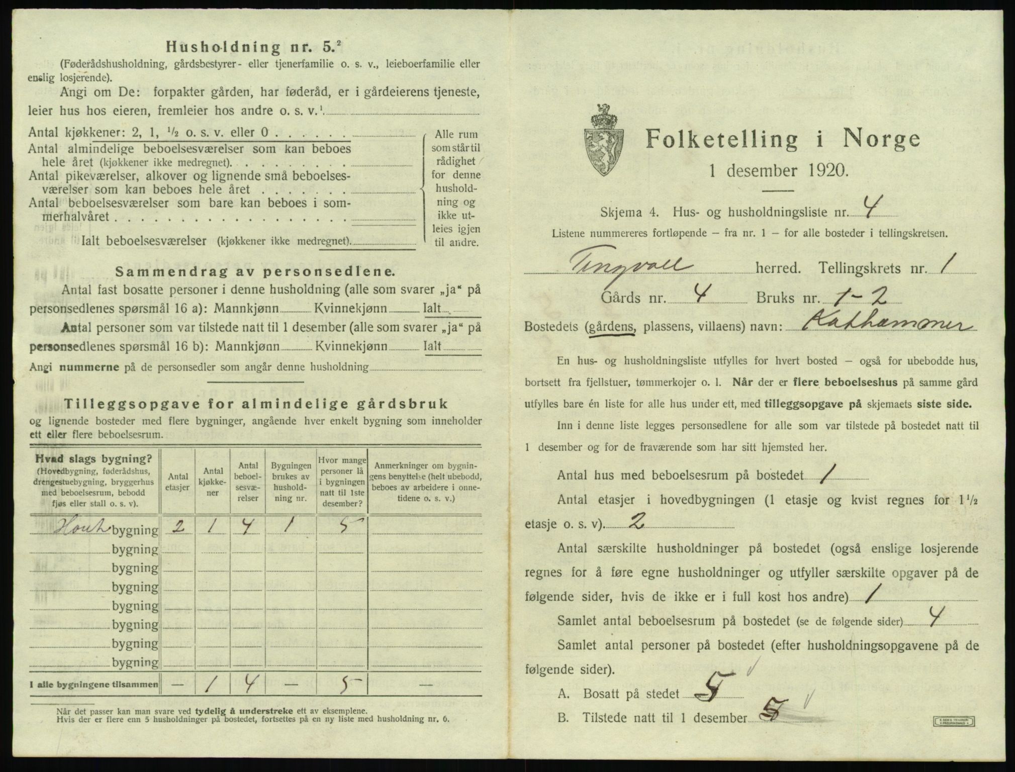 SAT, 1920 census for Tingvoll, 1920, p. 62