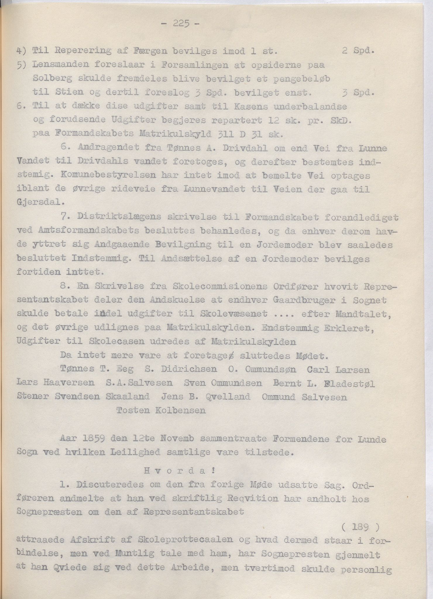 Lund kommune - Formannskapet/Formannskapskontoret, IKAR/K-101761/A/Aa/Aaa/L0002: Forhandlingsprotokoll, 1837-1865, p. 225