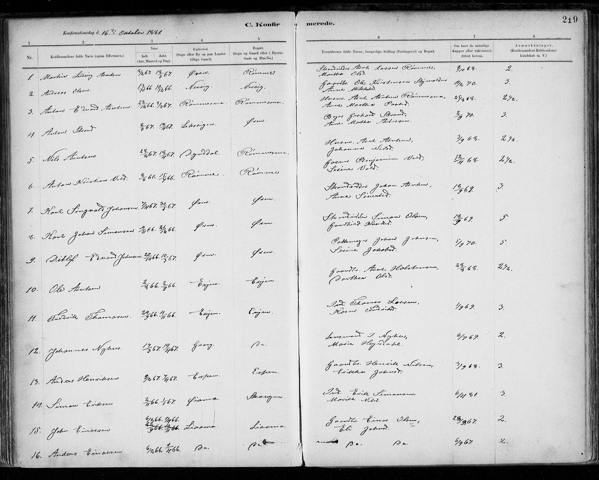 Ministerialprotokoller, klokkerbøker og fødselsregistre - Sør-Trøndelag, SAT/A-1456/668/L0809: Parish register (official) no. 668A09, 1881-1895, p. 219
