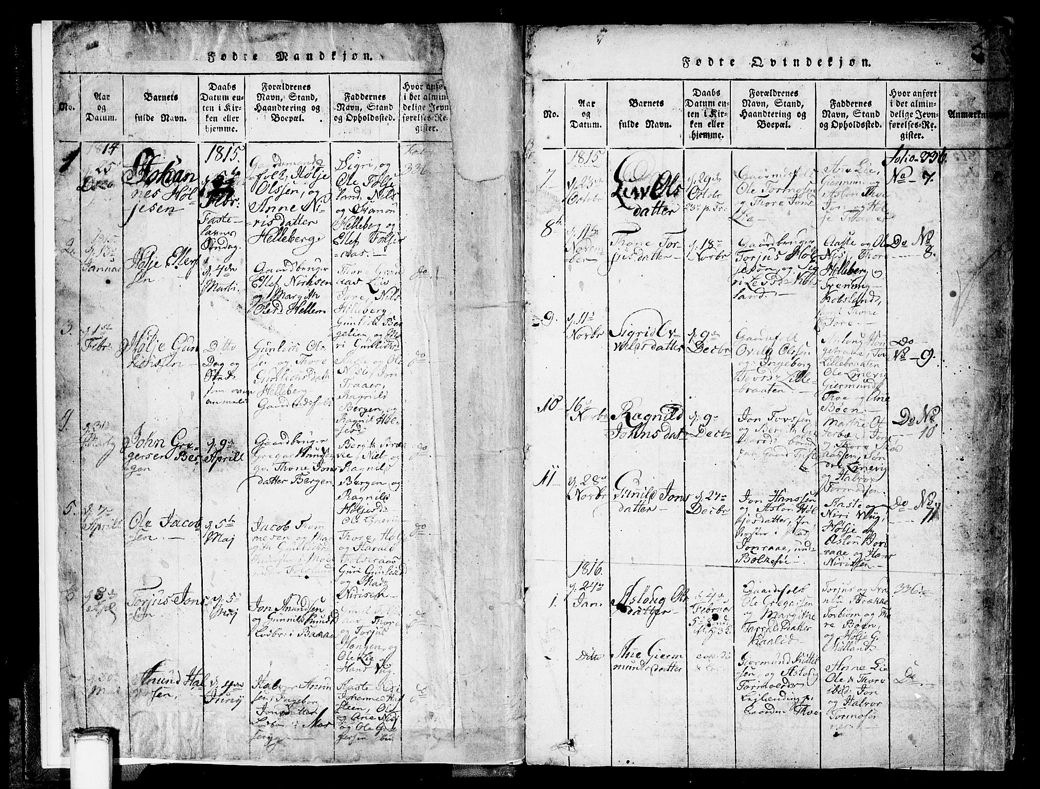 Gransherad kirkebøker, SAKO/A-267/F/Fa/L0001: Parish register (official) no. I 1, 1815-1843, p. 2