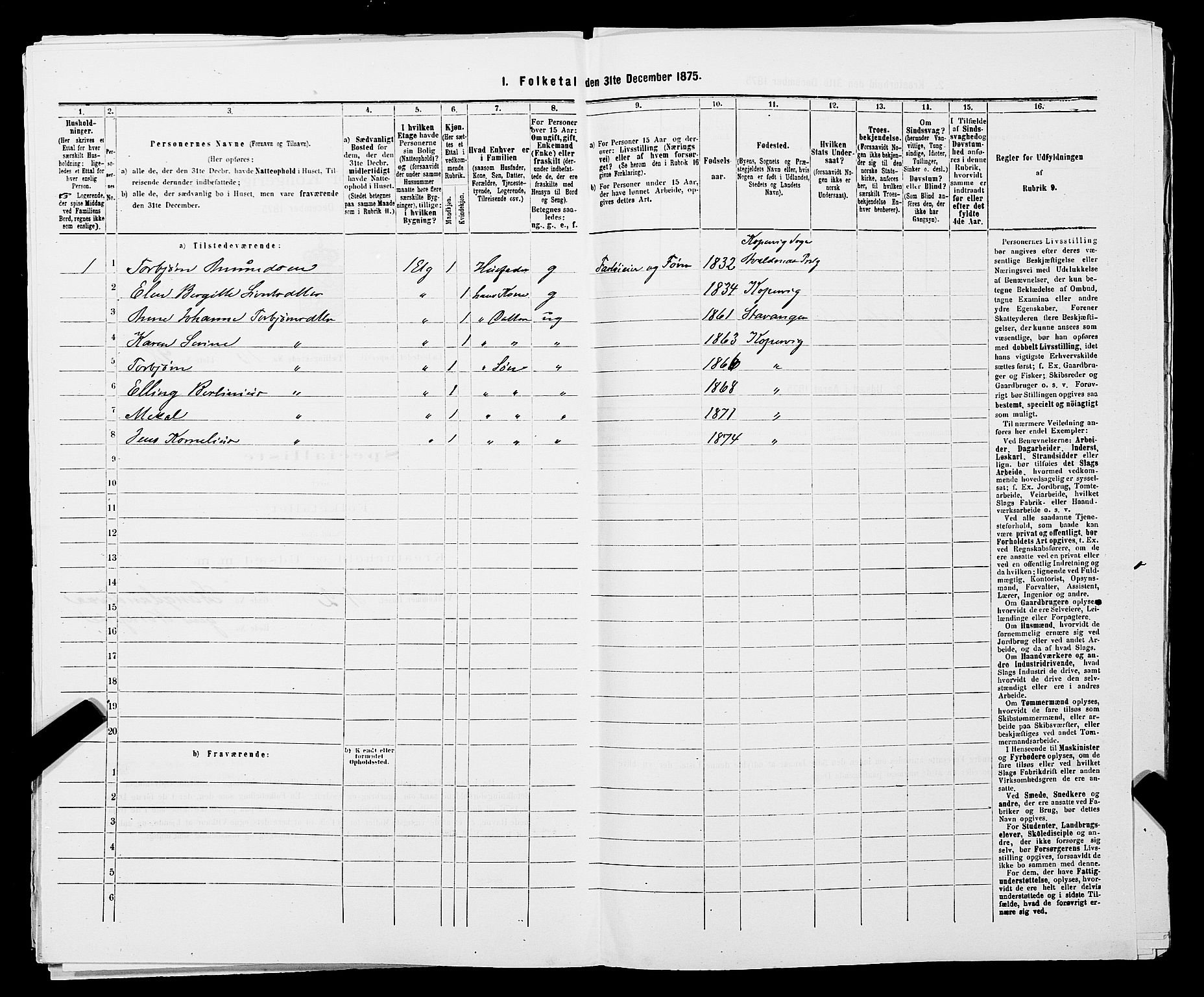 SAST, 1875 census for 1105B Avaldsnes/Kopervik, 1875, p. 196