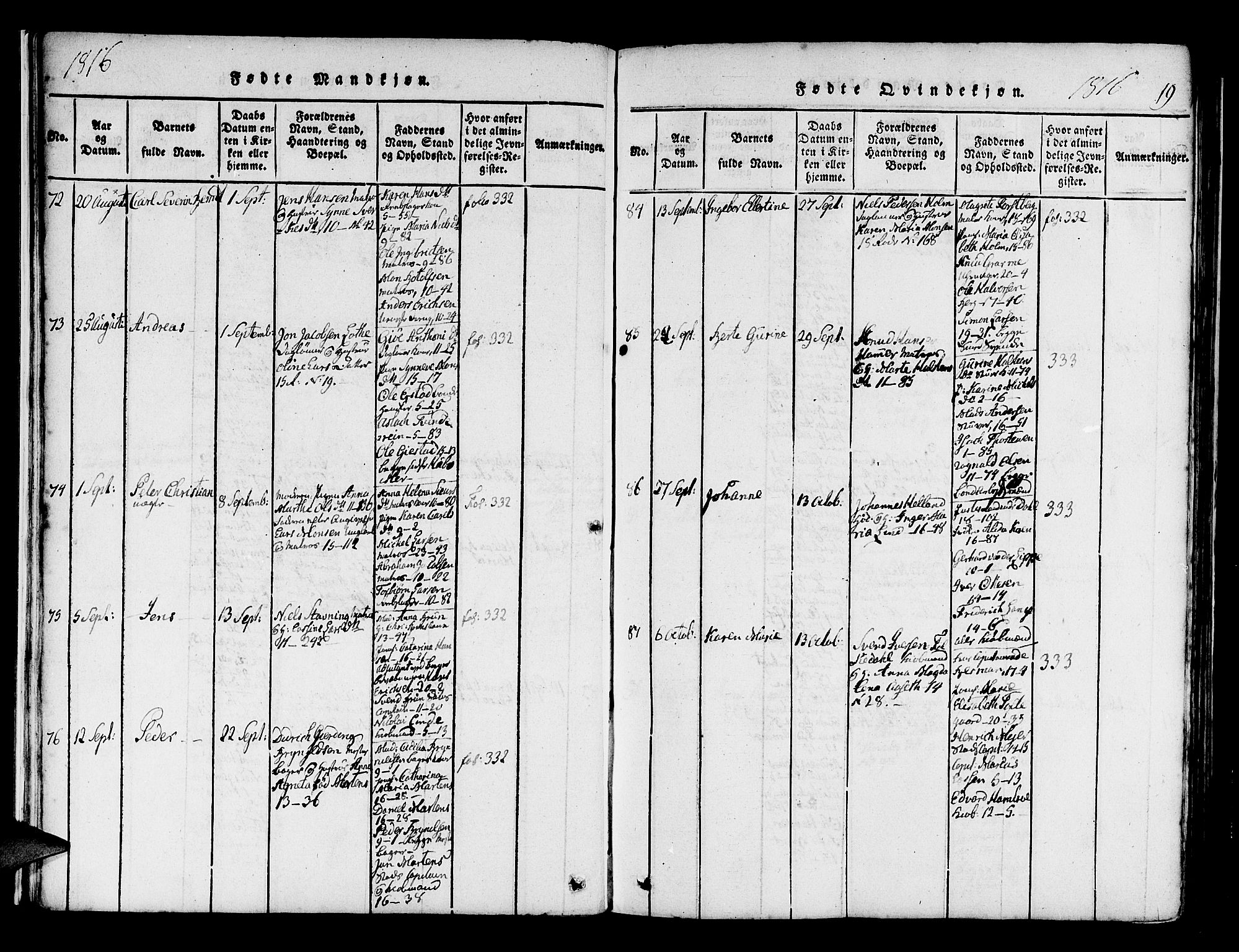 Domkirken sokneprestembete, SAB/A-74801/H/Haa/L0010: Parish register (official) no. A 10, 1816-1821, p. 19