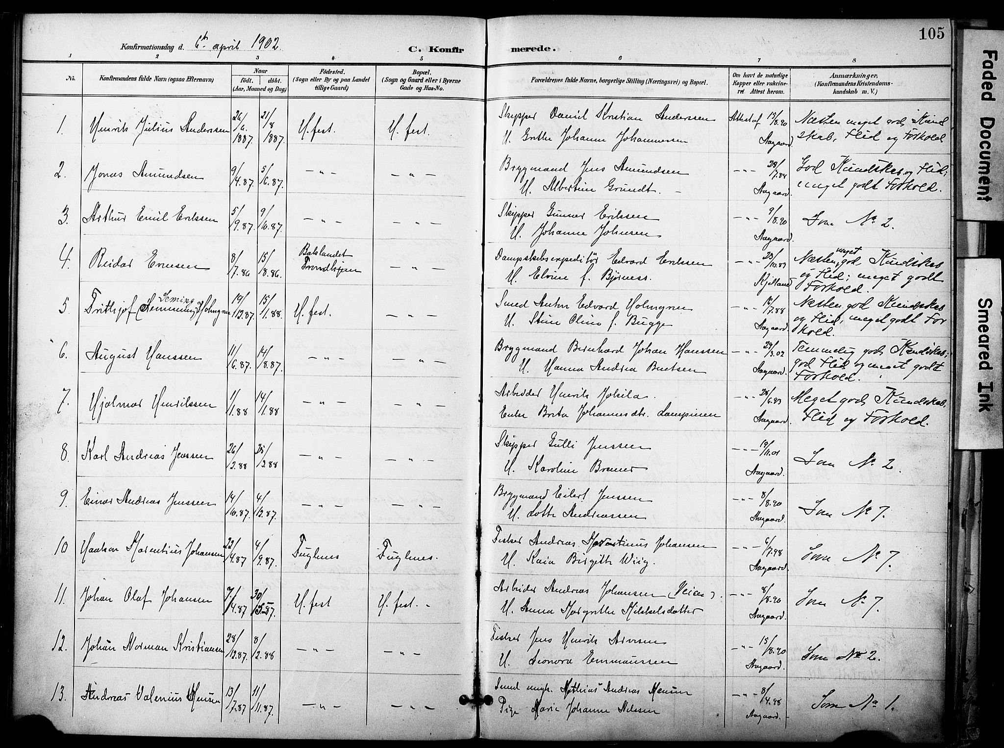 Hammerfest sokneprestkontor, SATØ/S-1347/H/Ha/L0010.kirke: Parish register (official) no. 10, 1898-1905, p. 105