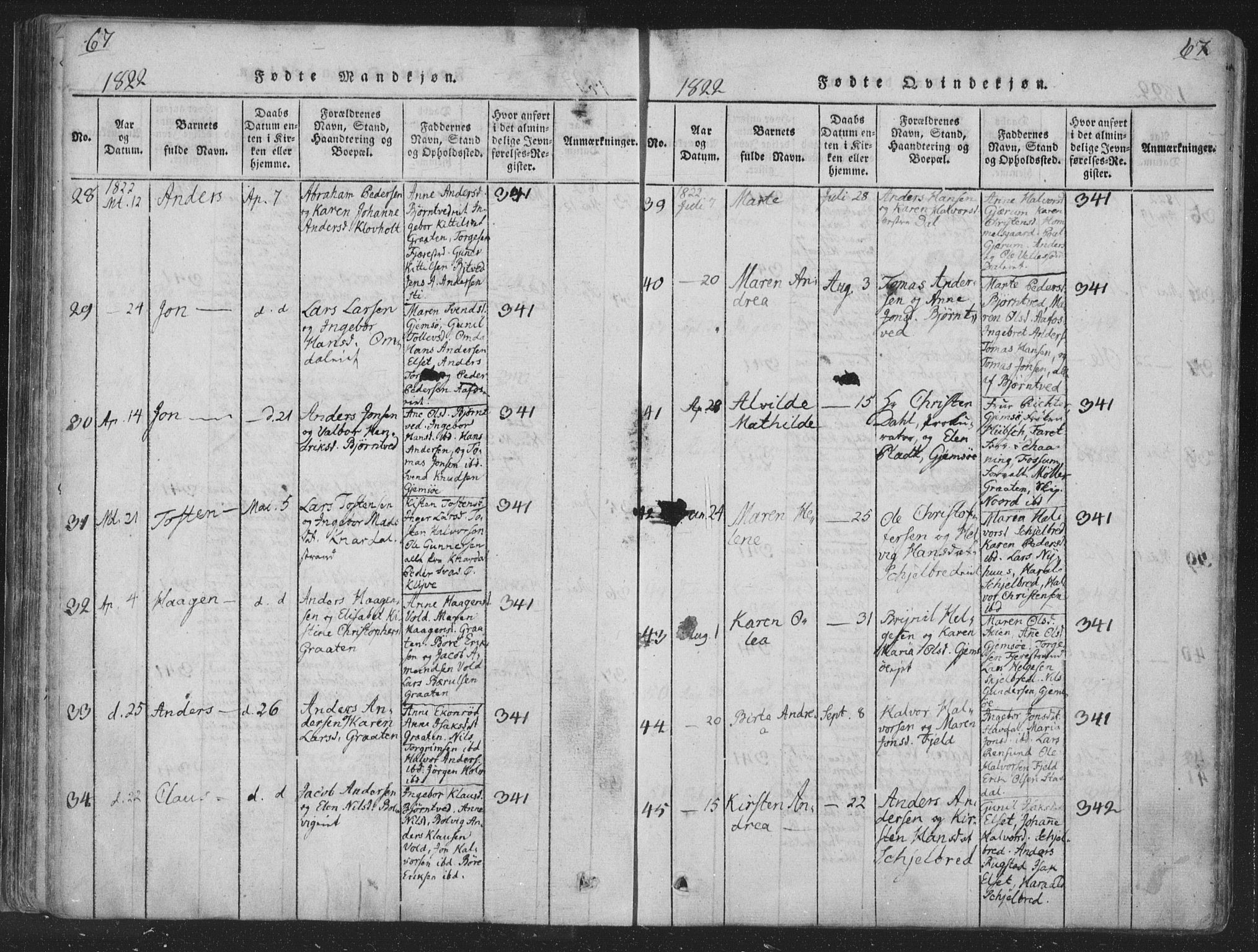 Solum kirkebøker, AV/SAKO-A-306/F/Fa/L0004: Parish register (official) no. I 4, 1814-1833, p. 67