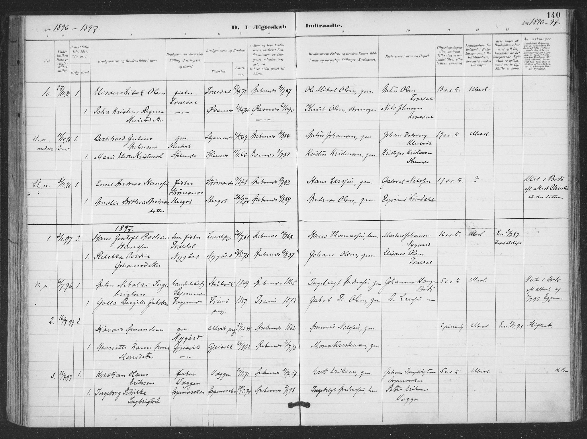 Ministerialprotokoller, klokkerbøker og fødselsregistre - Nordland, AV/SAT-A-1459/866/L0939: Parish register (official) no. 866A02, 1894-1906, p. 140