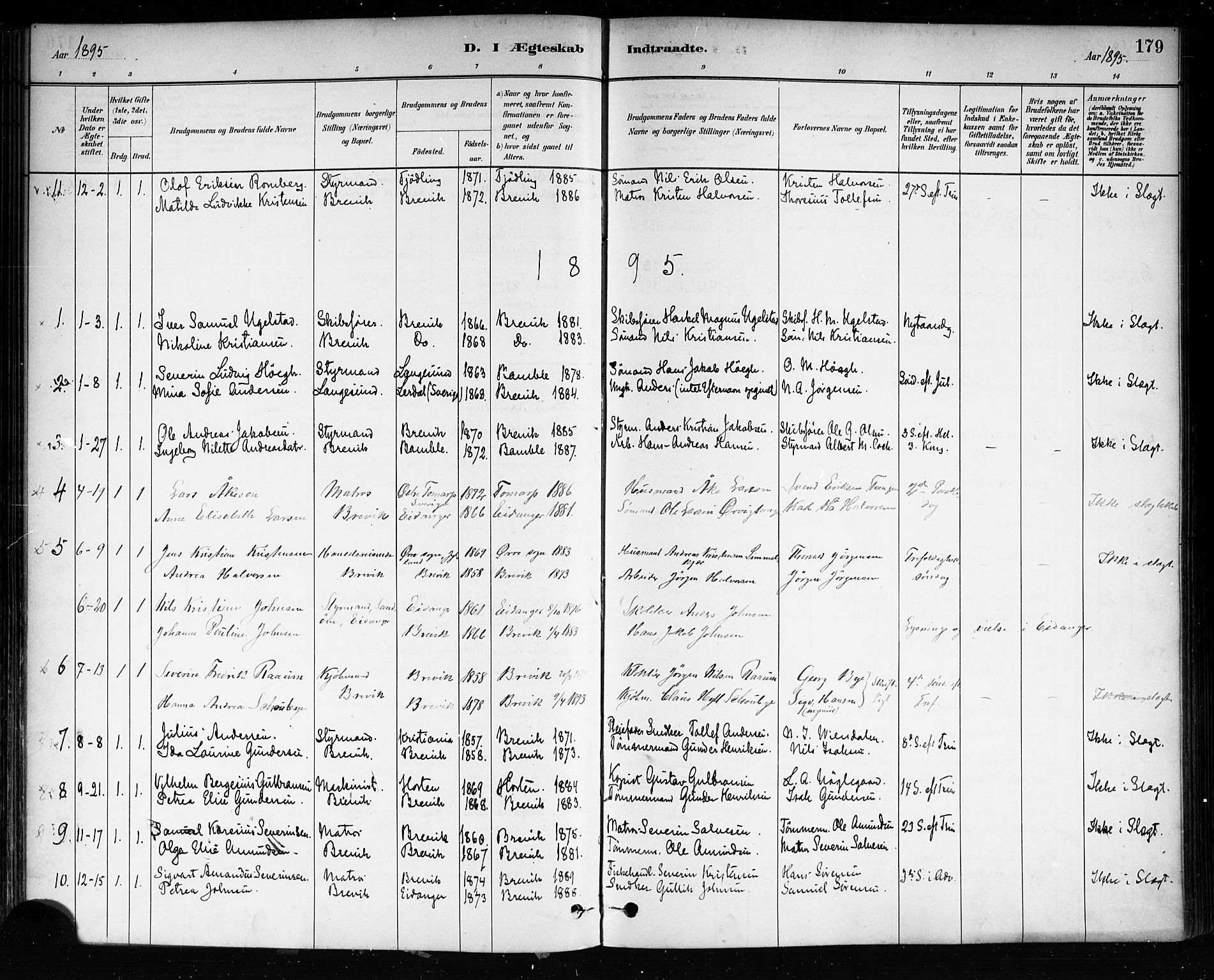 Brevik kirkebøker, SAKO/A-255/F/Fa/L0007: Parish register (official) no. 7, 1882-1900, p. 179