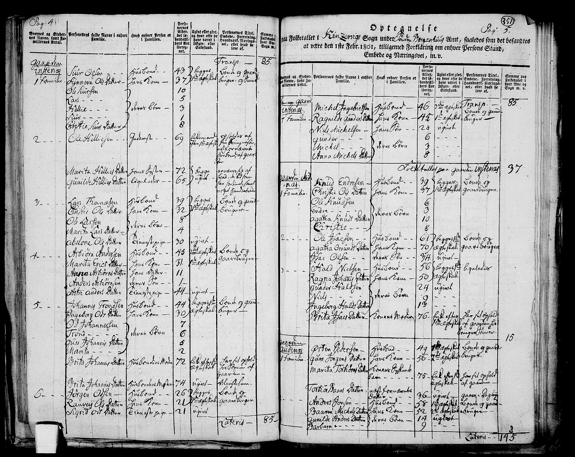 RA, 1801 census for 1230P Kinsarvik, 1801, p. 350b-351a