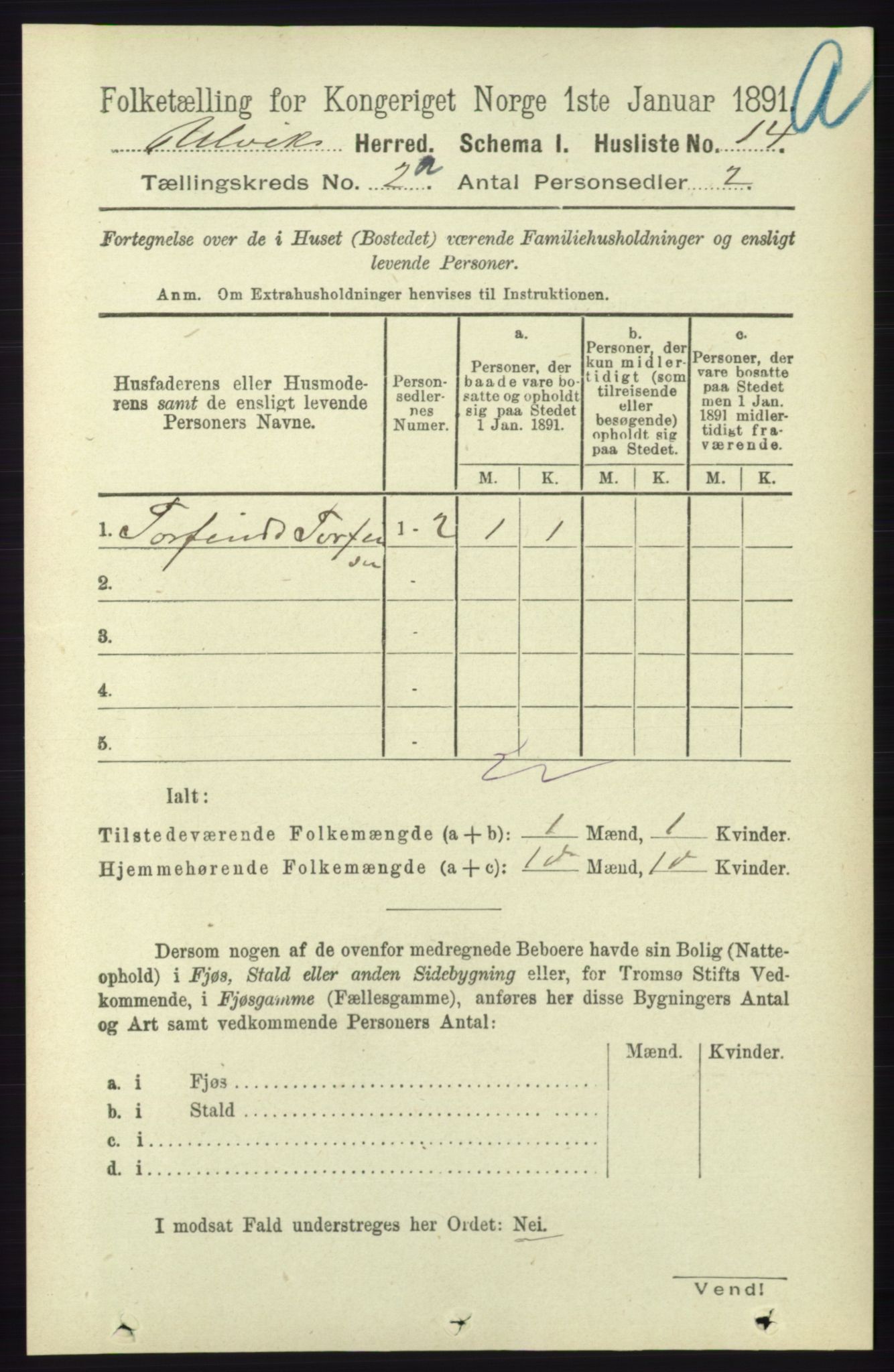 RA, 1891 census for 1233 Ulvik, 1891, p. 227