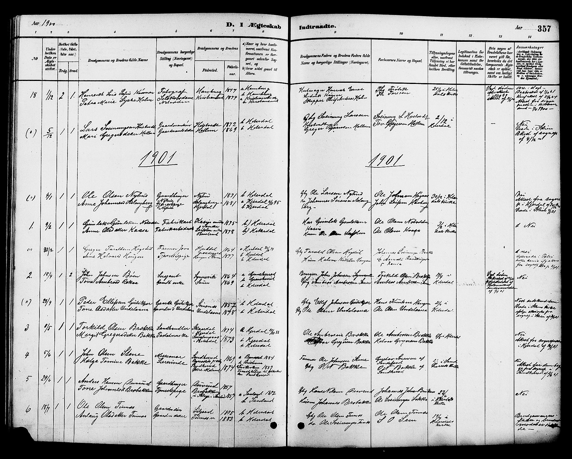 Heddal kirkebøker, SAKO/A-268/G/Ga/L0002: Parish register (copy) no. I 2, 1879-1908, p. 357
