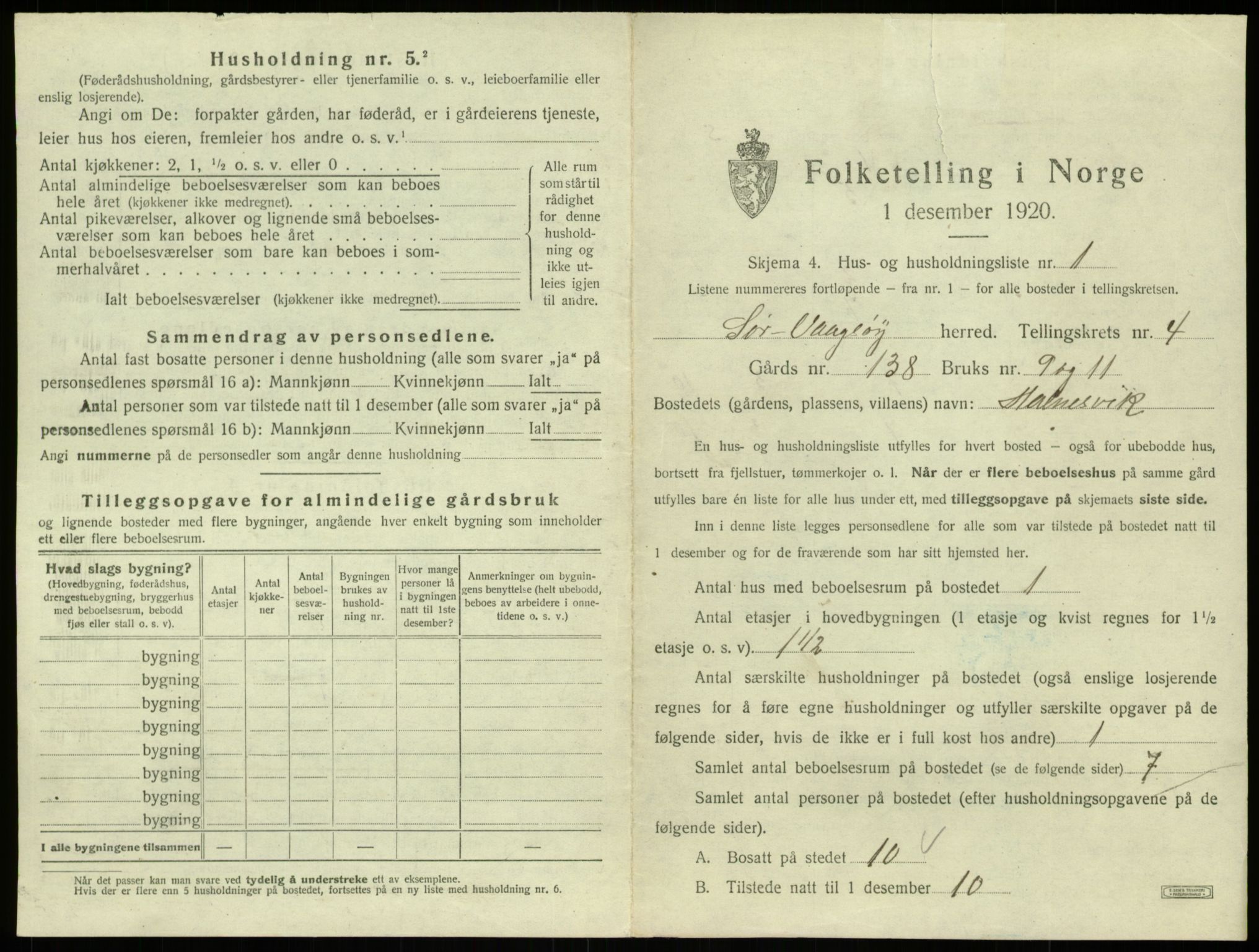 SAB, 1920 census for Sør-Vågsøy, 1920, p. 200