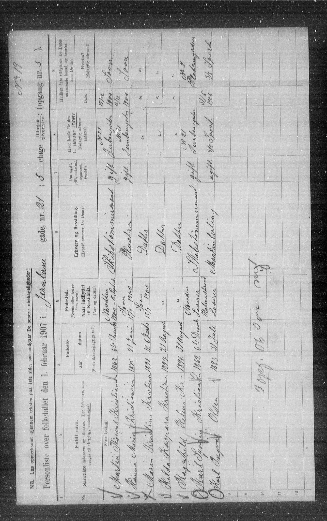 OBA, Municipal Census 1907 for Kristiania, 1907, p. 23894