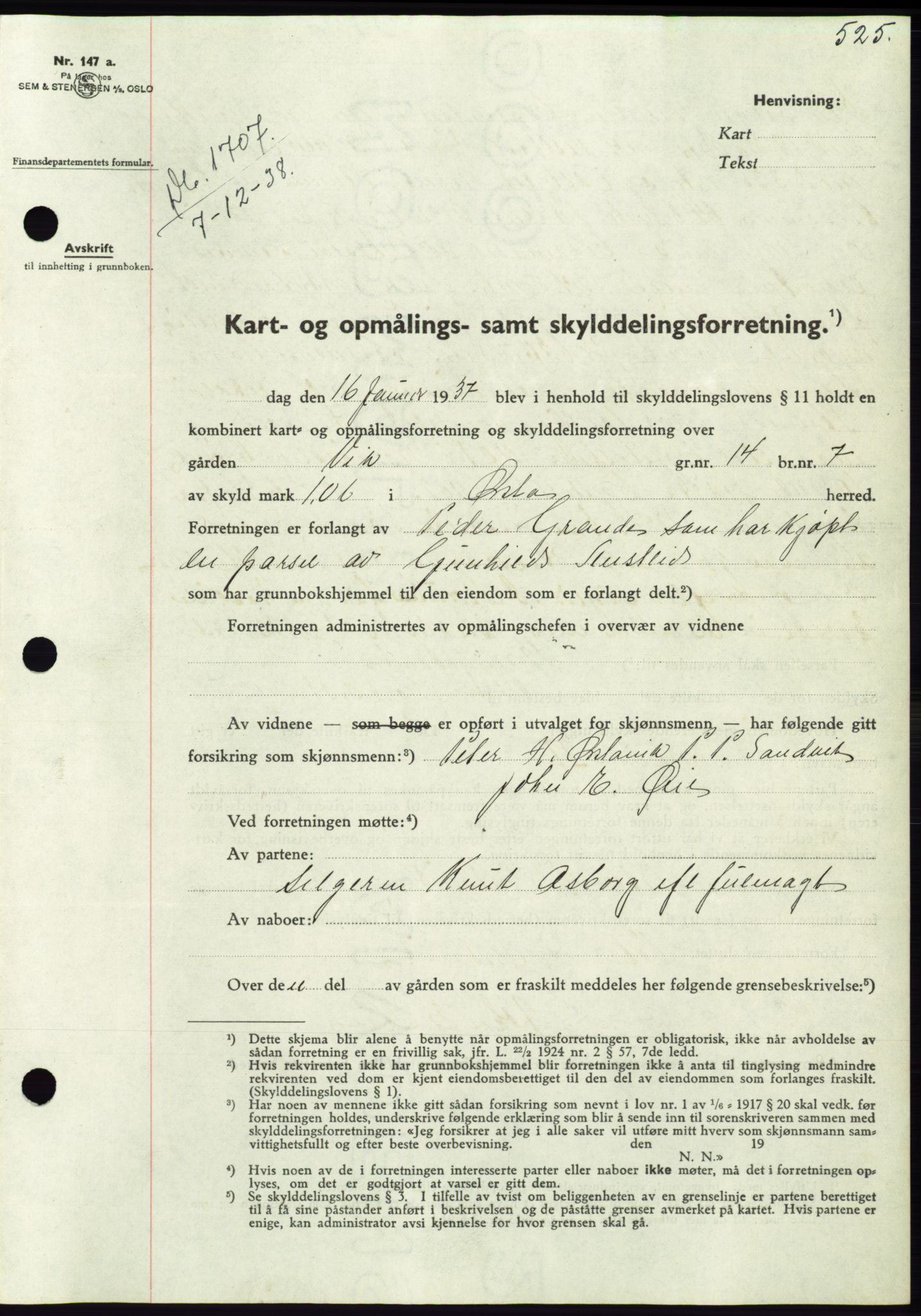 Søre Sunnmøre sorenskriveri, AV/SAT-A-4122/1/2/2C/L0066: Mortgage book no. 60, 1938-1938, Diary no: : 1707/1938