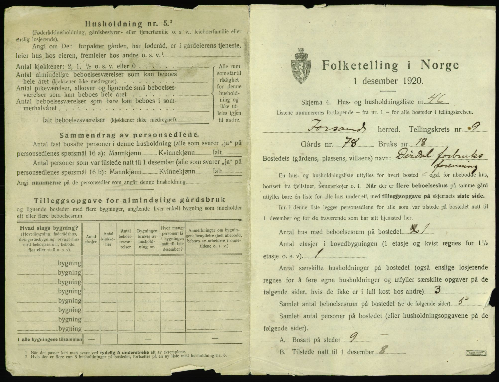 SAST, 1920 census for Forsand, 1920, p. 757