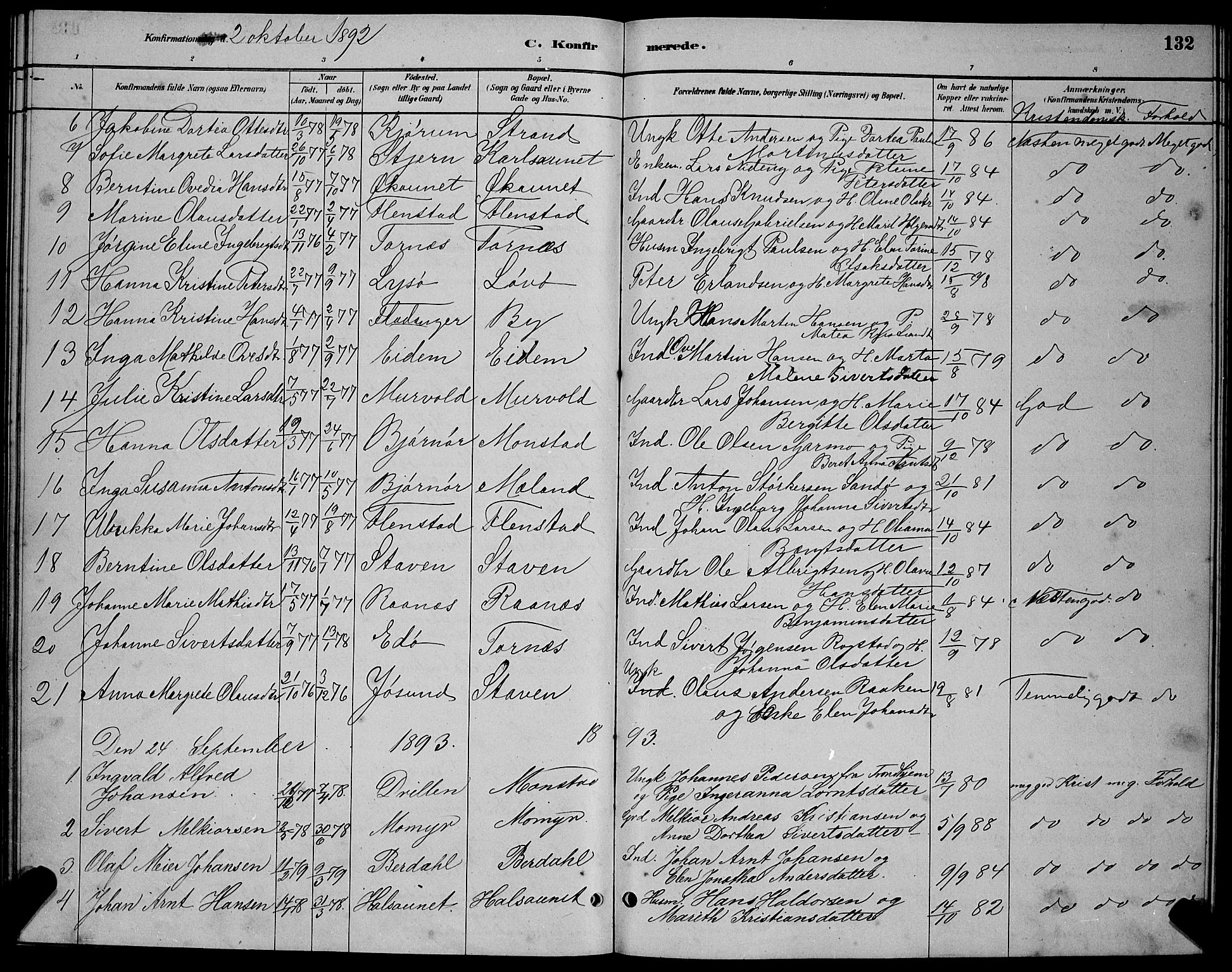 Ministerialprotokoller, klokkerbøker og fødselsregistre - Sør-Trøndelag, SAT/A-1456/655/L0687: Parish register (copy) no. 655C03, 1880-1898, p. 132