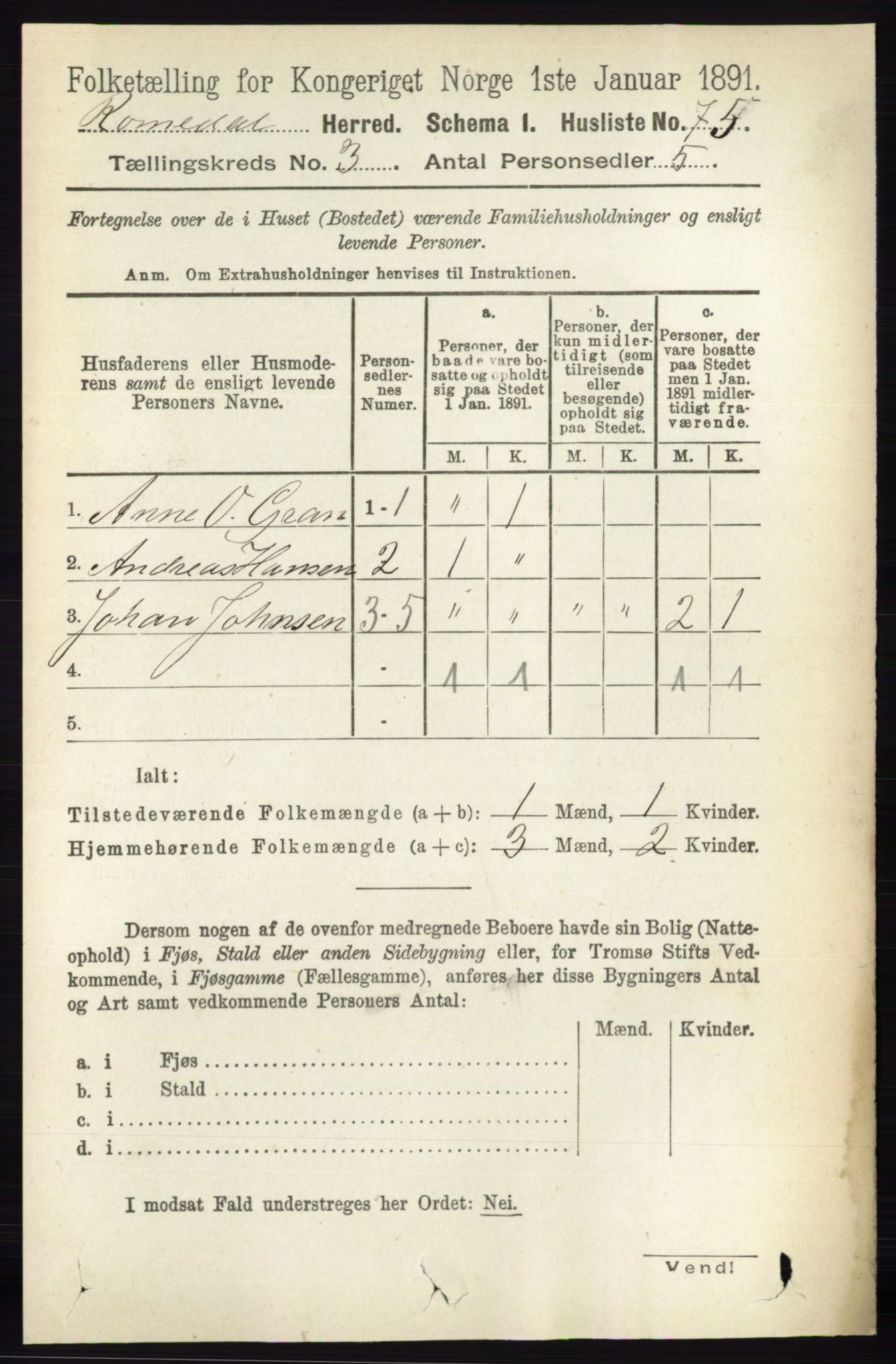 RA, 1891 census for 0416 Romedal, 1891, p. 1413