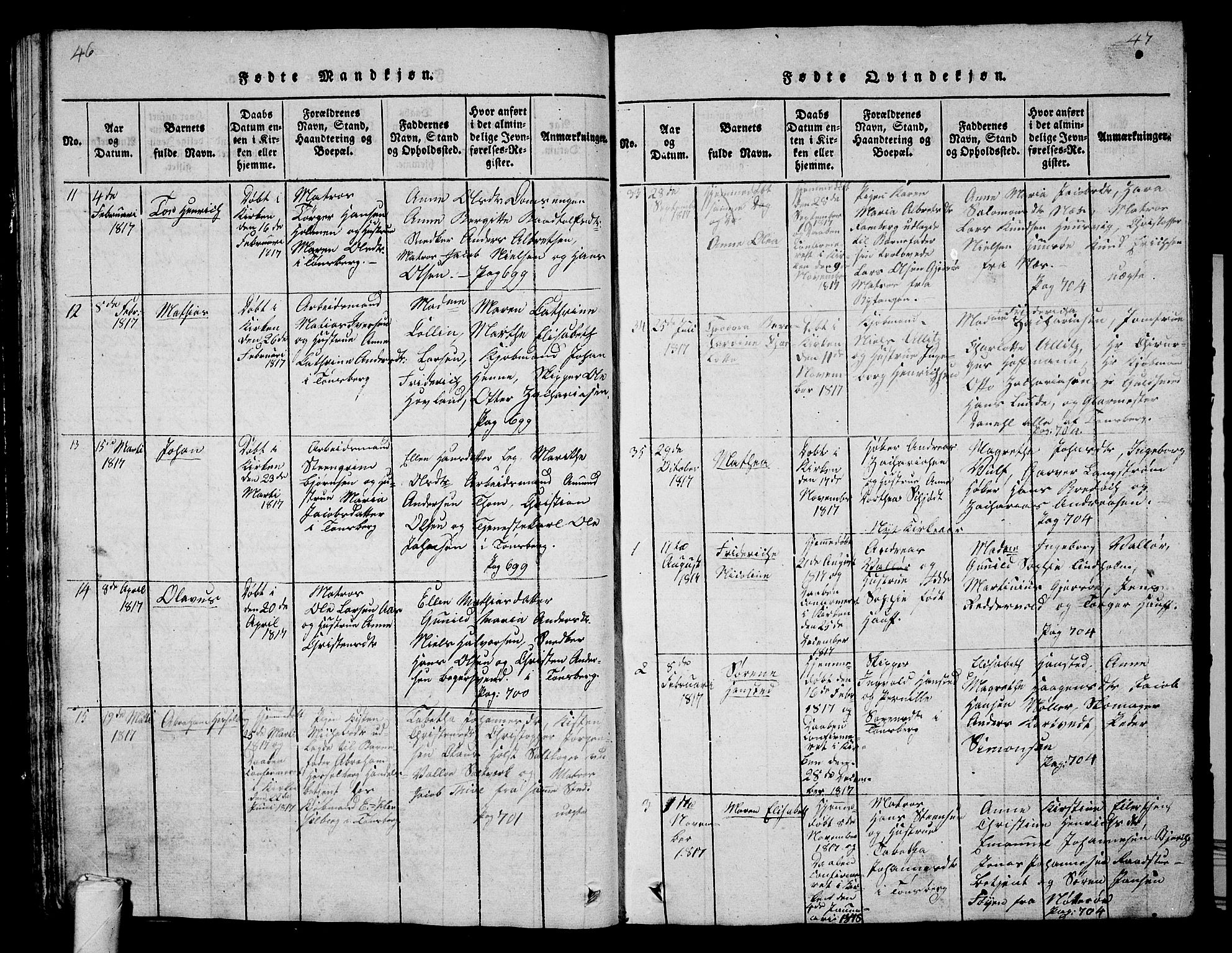 Tønsberg kirkebøker, SAKO/A-330/G/Ga/L0001: Parish register (copy) no. 1, 1813-1826, p. 46-47
