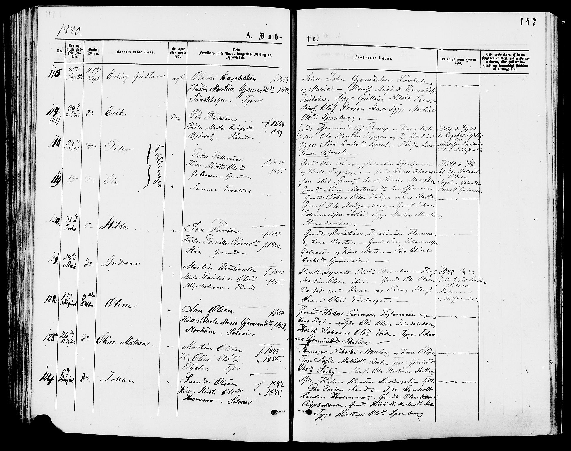 Trysil prestekontor, AV/SAH-PREST-046/H/Ha/Haa/L0007: Parish register (official) no. 7, 1874-1880, p. 147