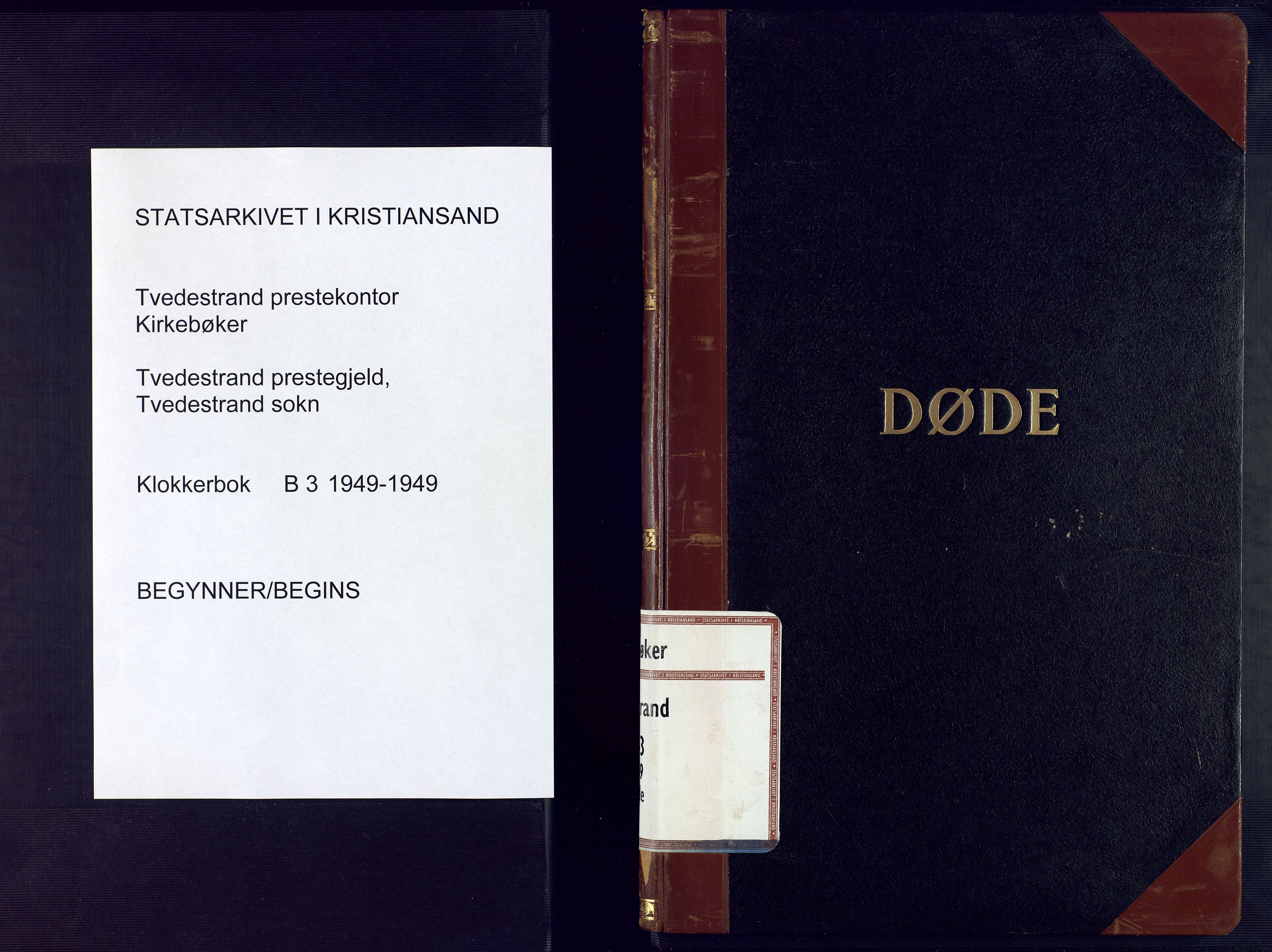 Tvedestrand sokneprestkontor, SAK/1111-0042/F/Fb/L0003: Parish register (copy) no. B 3, 1949-1949