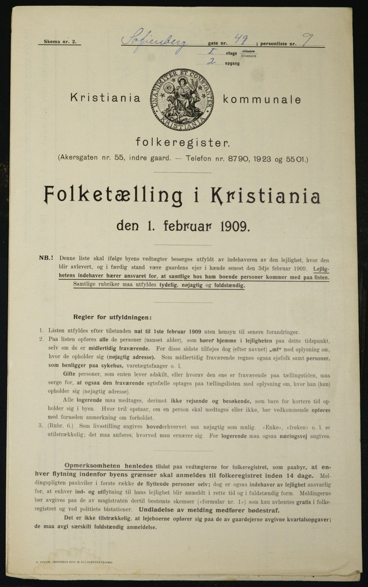 OBA, Municipal Census 1909 for Kristiania, 1909, p. 89461