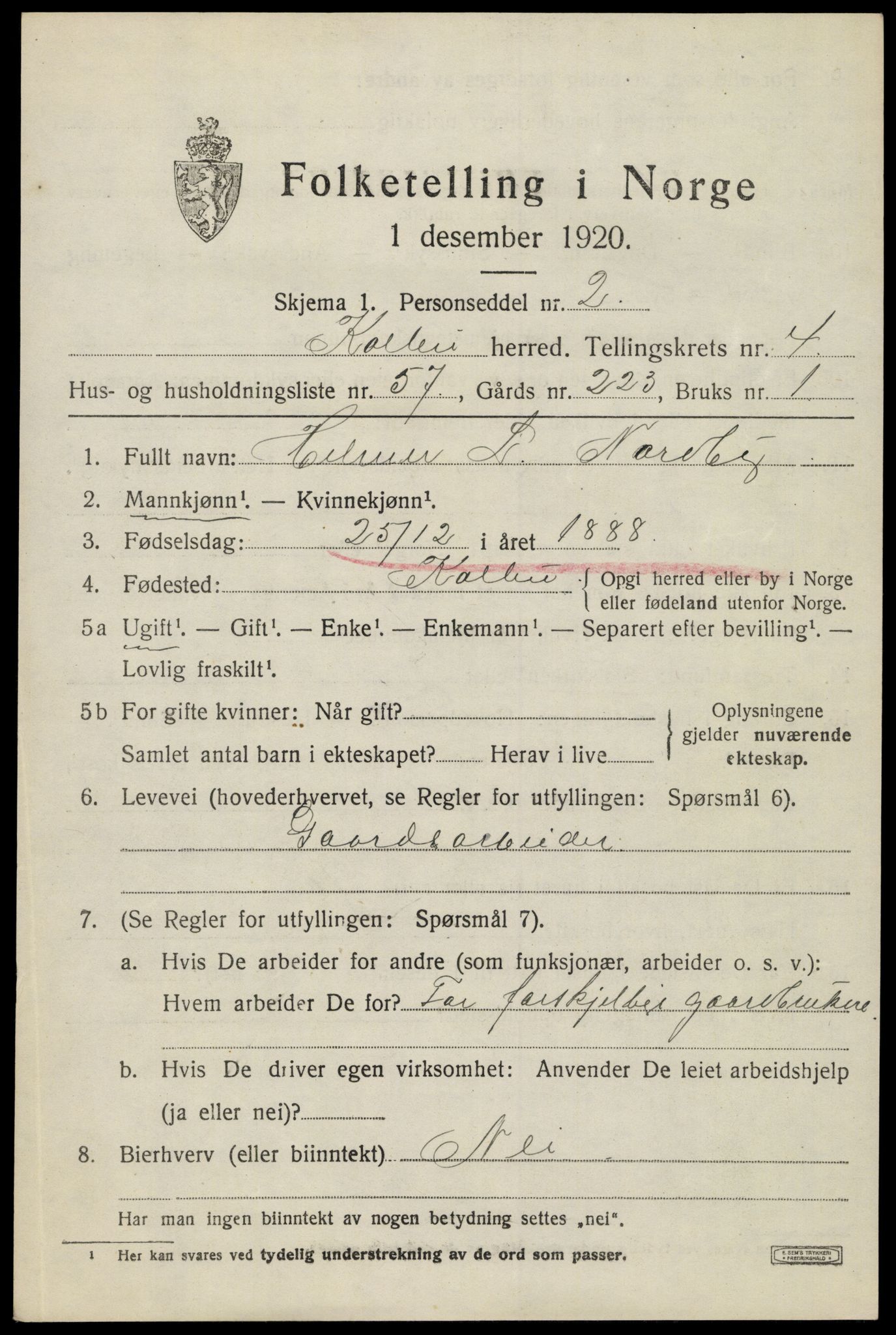 SAH, 1920 census for Kolbu, 1920, p. 3726