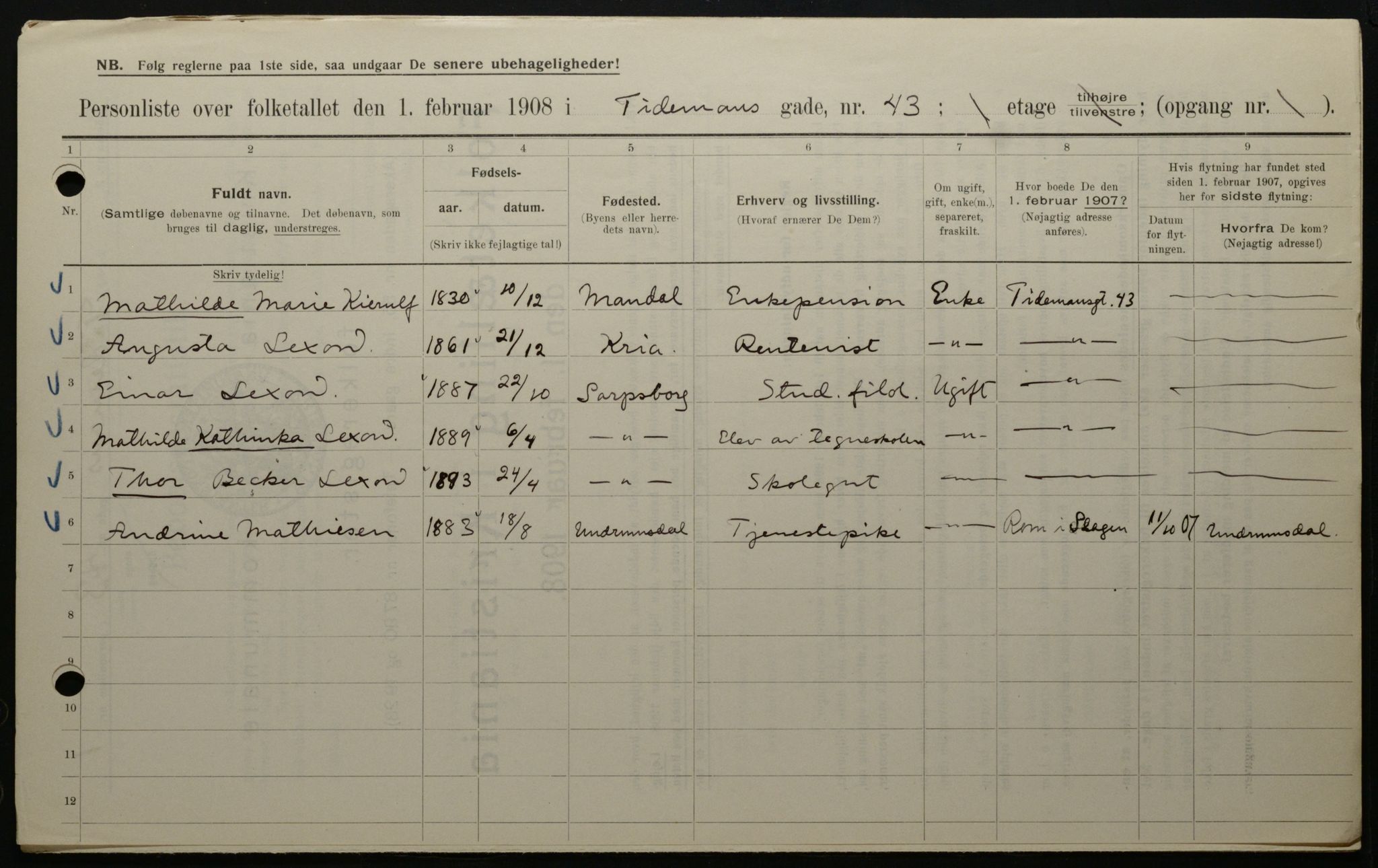 OBA, Municipal Census 1908 for Kristiania, 1908, p. 100242