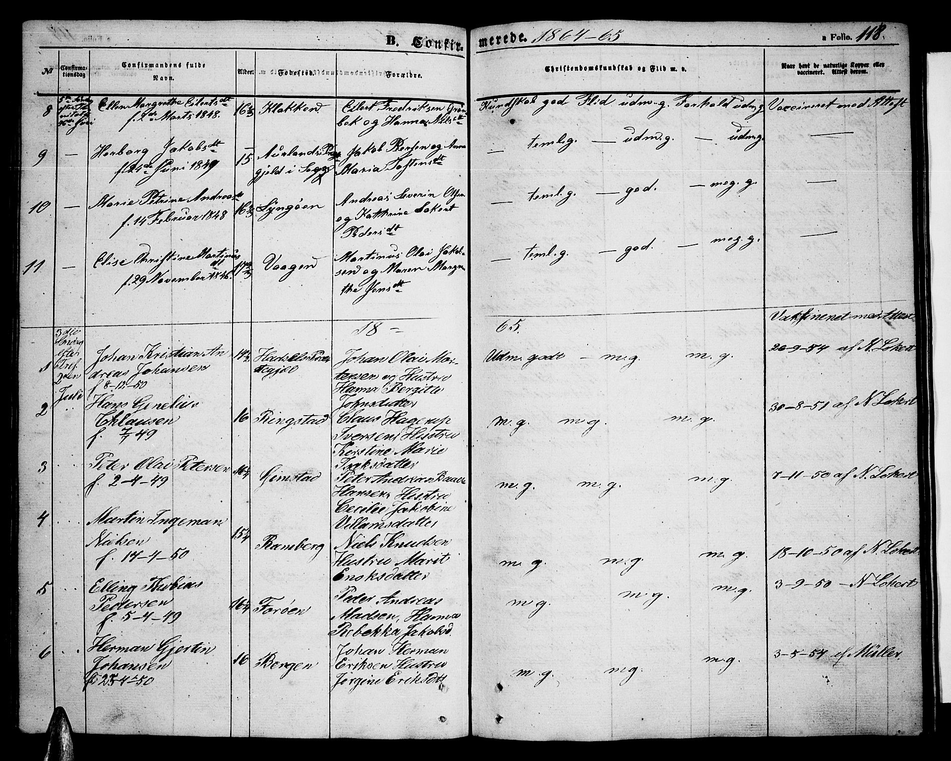 Ministerialprotokoller, klokkerbøker og fødselsregistre - Nordland, AV/SAT-A-1459/891/L1313: Parish register (copy) no. 891C02, 1856-1870, p. 118