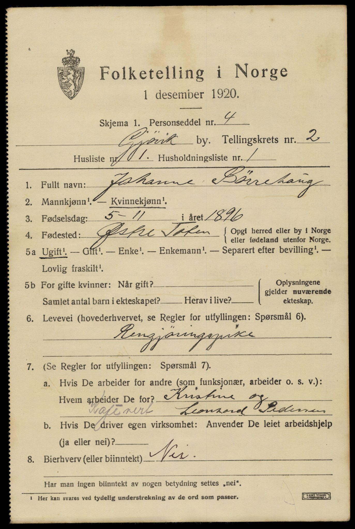 SAH, 1920 census for Gjøvik, 1920, p. 4392