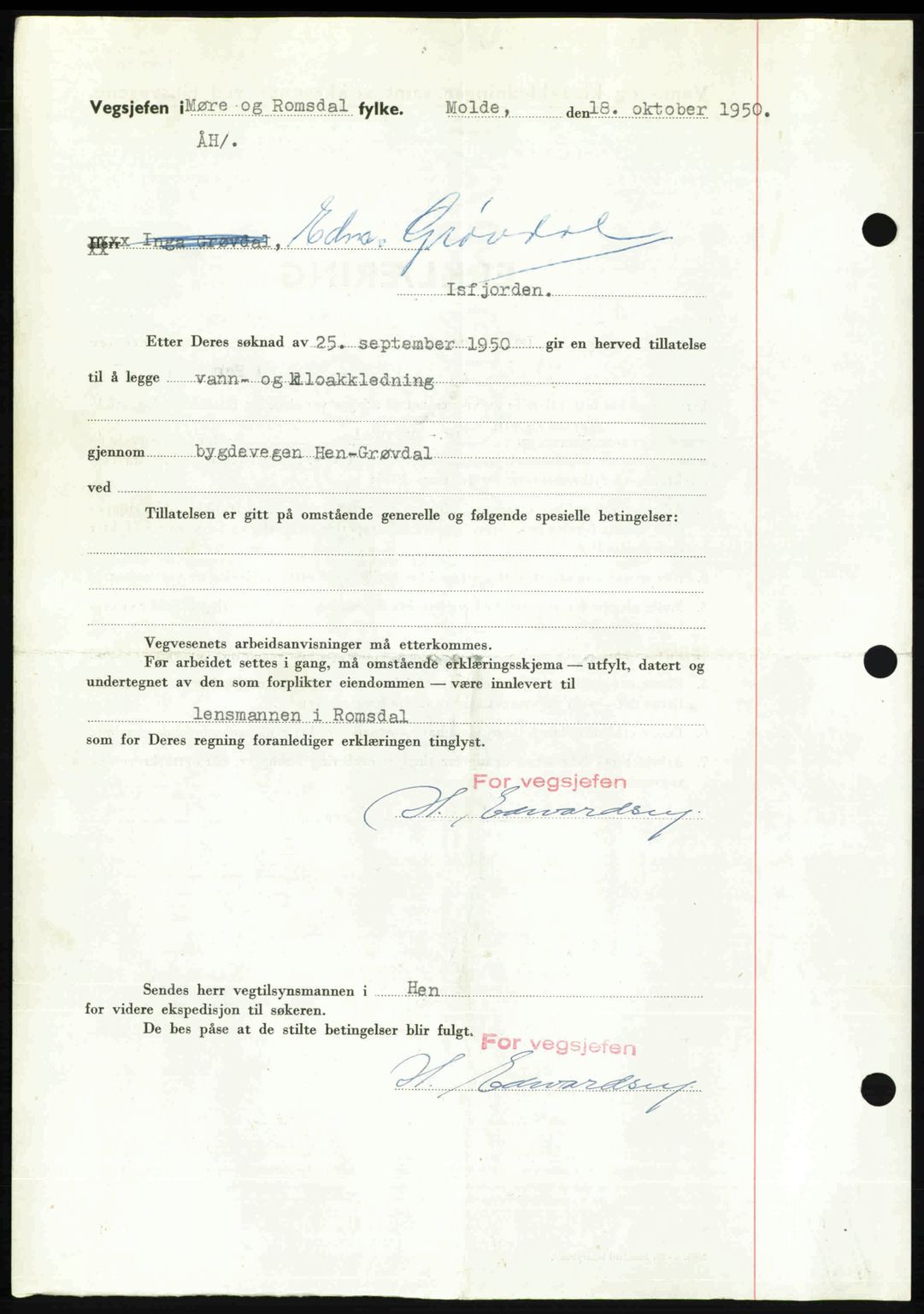 Romsdal sorenskriveri, AV/SAT-A-4149/1/2/2C: Mortgage book no. A35, 1950-1950, Diary no: : 3781/1950