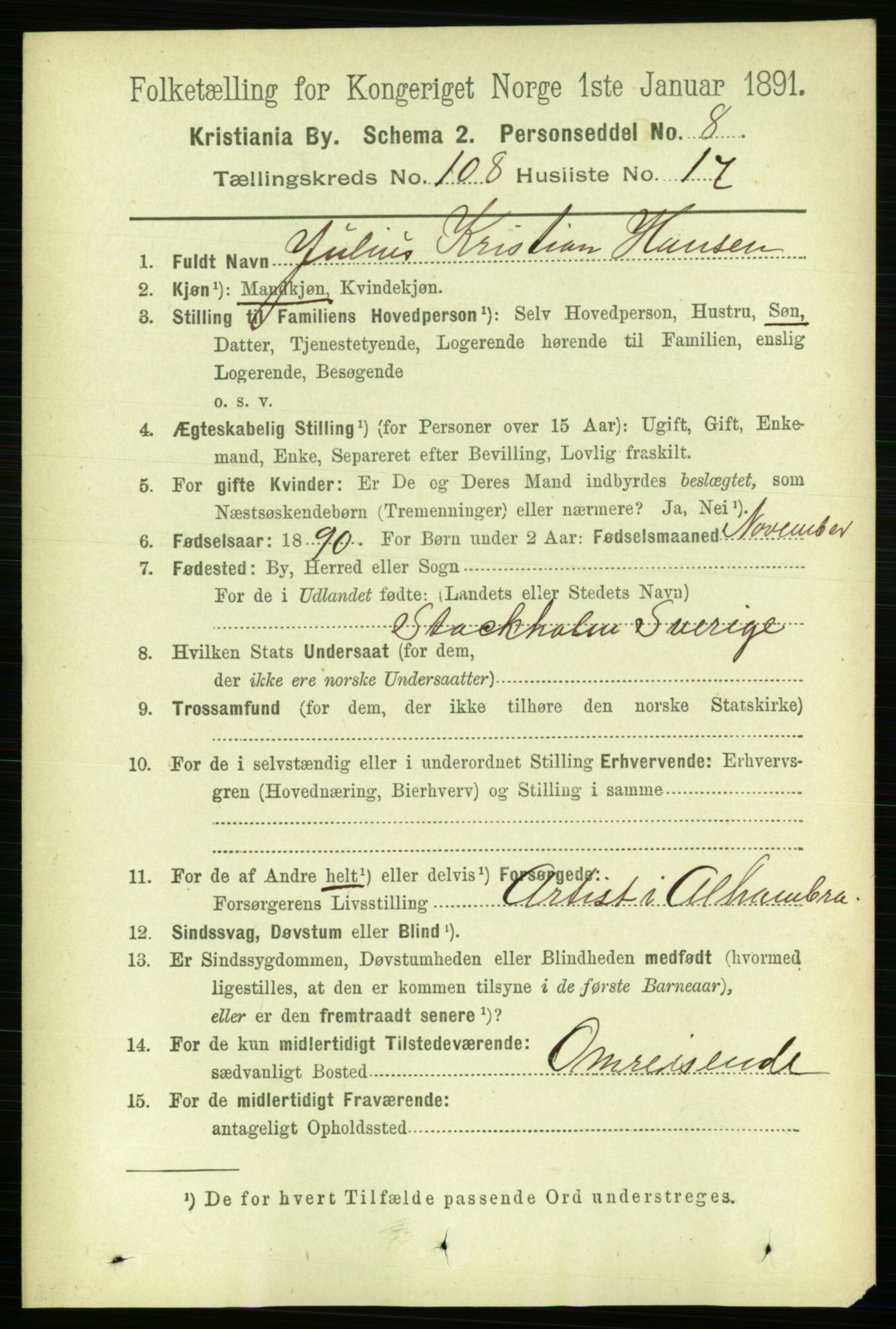 RA, 1891 census for 0301 Kristiania, 1891, p. 56014
