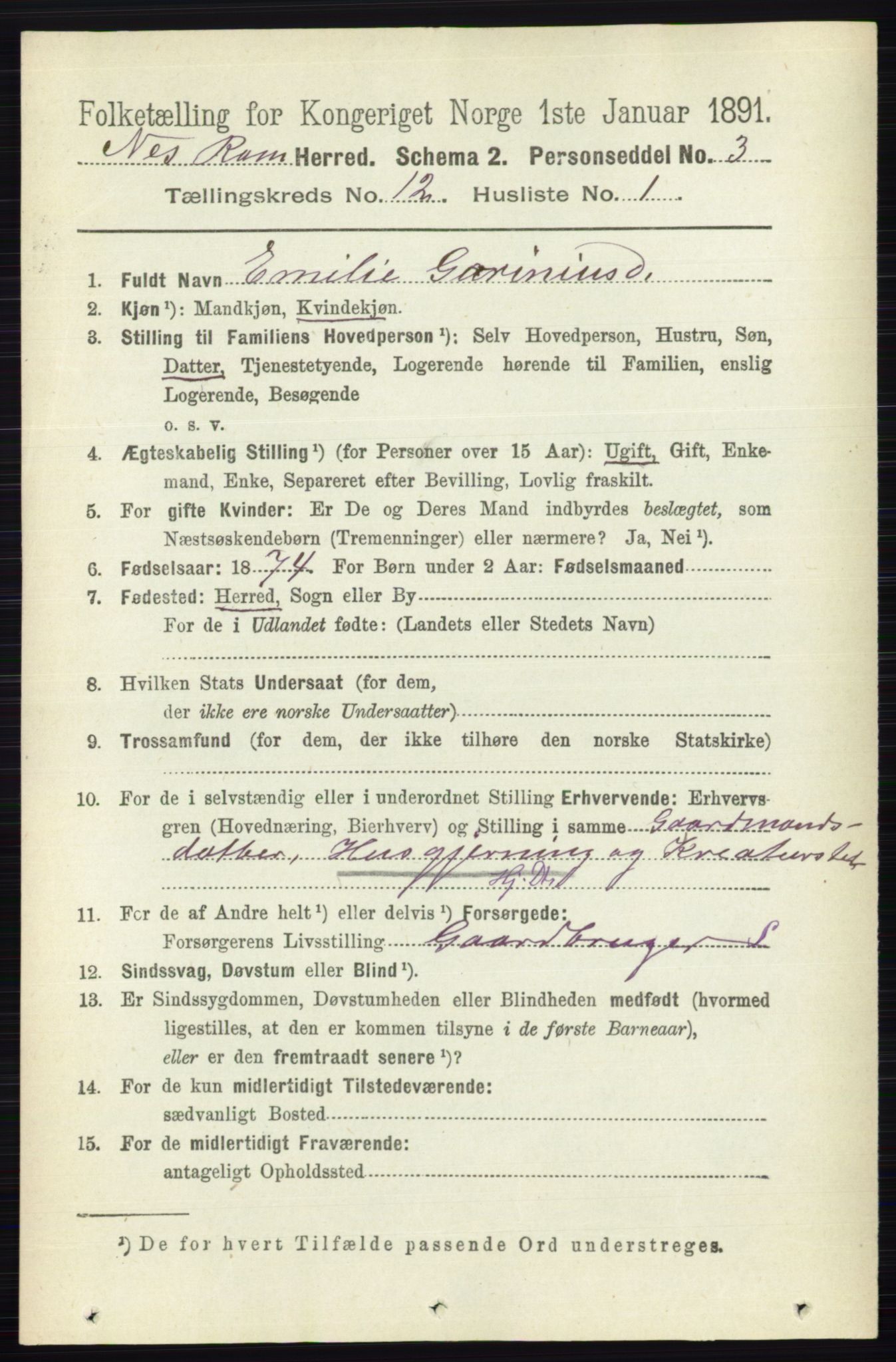 RA, 1891 census for 0236 Nes, 1891, p. 7111