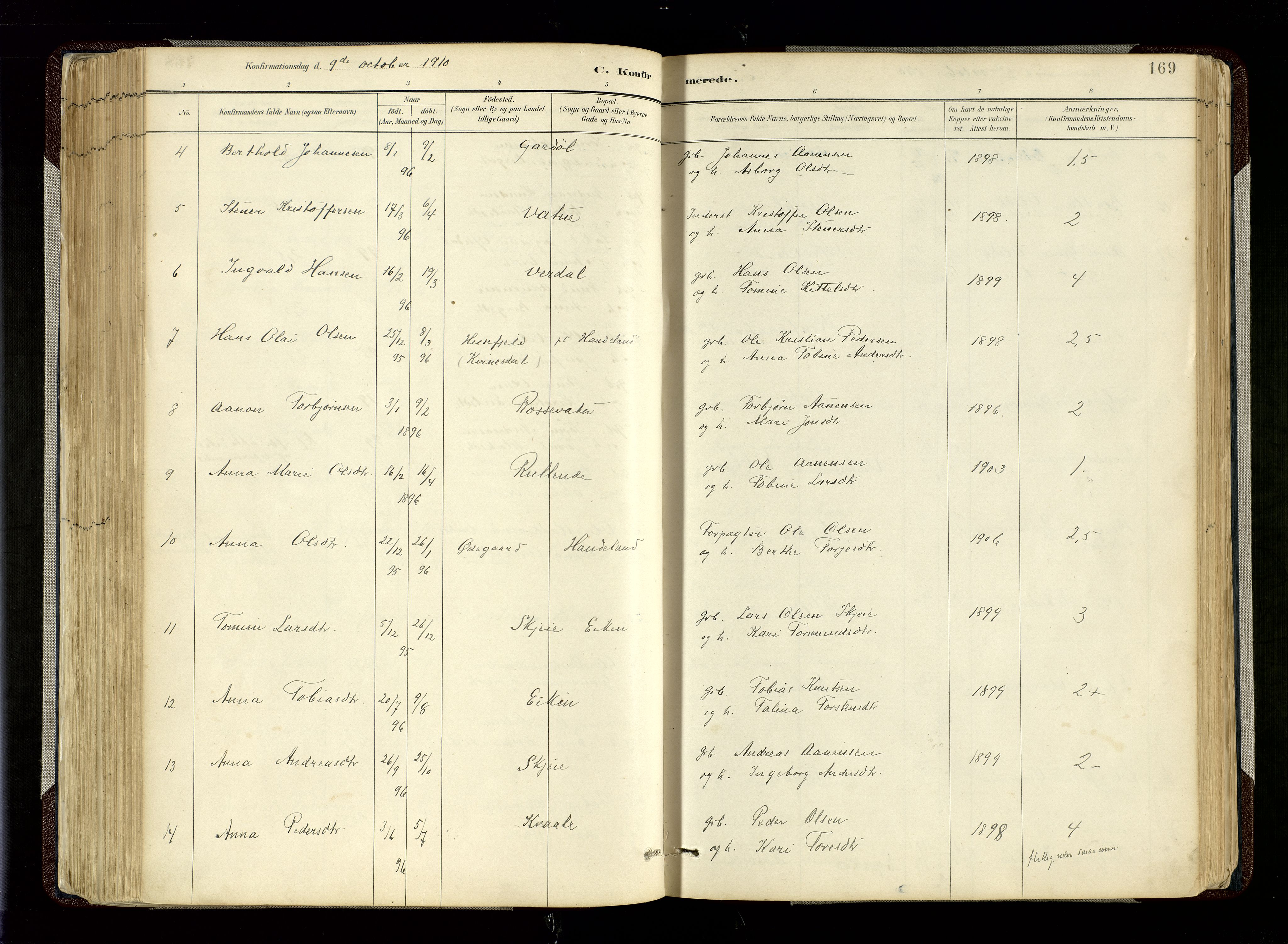 Hægebostad sokneprestkontor, SAK/1111-0024/F/Fa/Fab/L0004: Parish register (official) no. A 4, 1887-1929, p. 169