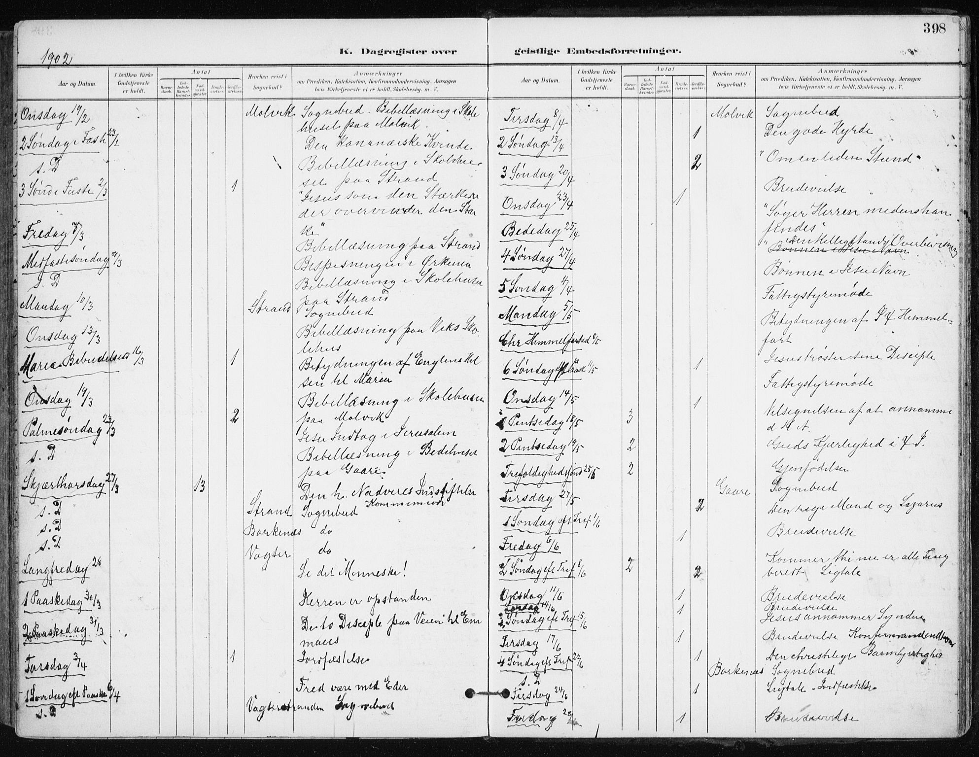 Kvæfjord sokneprestkontor, SATØ/S-1323/G/Ga/Gaa/L0006kirke: Parish register (official) no. 6, 1895-1914, p. 398