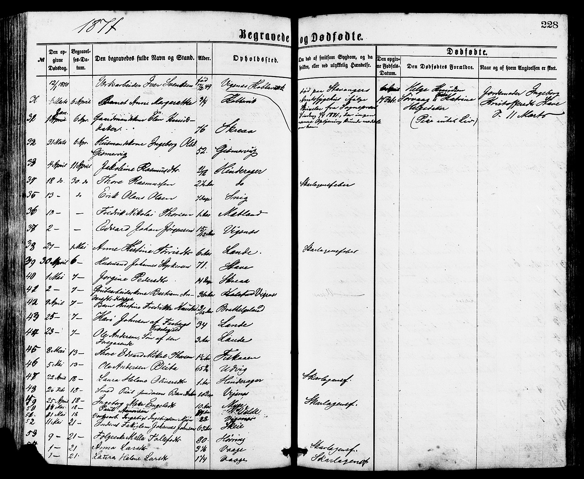 Avaldsnes sokneprestkontor, AV/SAST-A -101851/H/Ha/Haa/L0012: Parish register (official) no. A 12, 1865-1880, p. 228