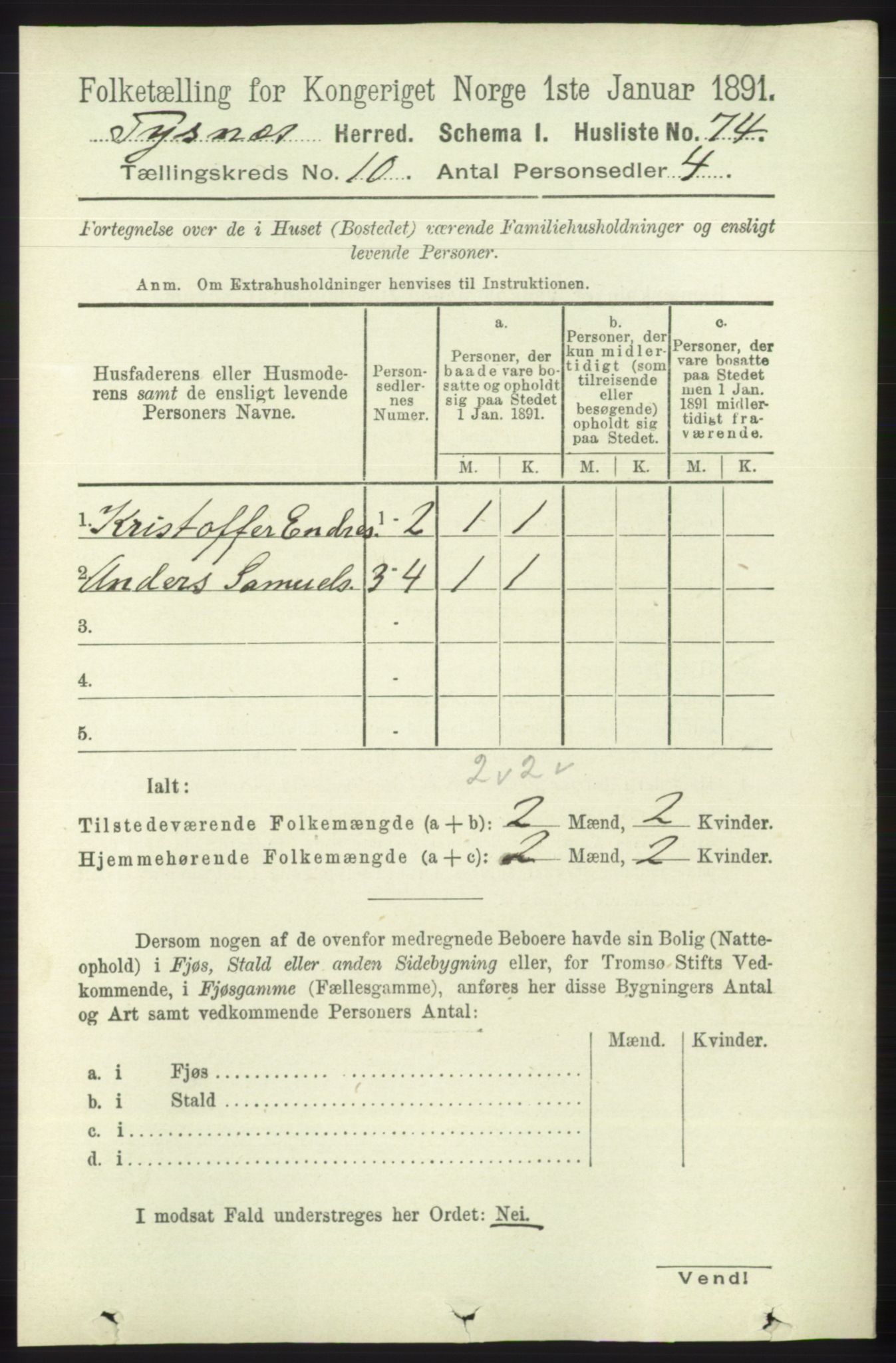 RA, 1891 census for 1223 Tysnes, 1891, p. 4852