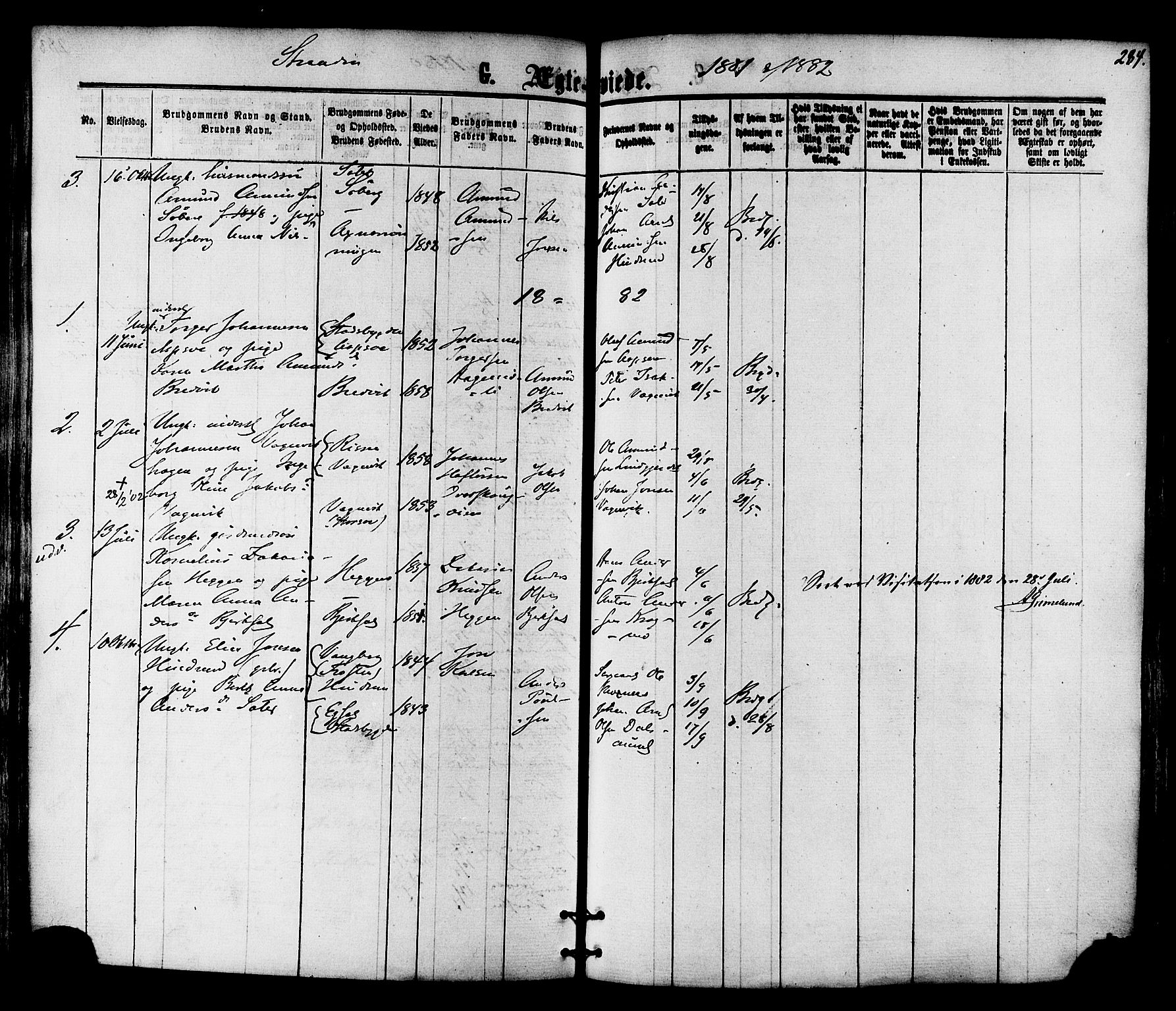 Ministerialprotokoller, klokkerbøker og fødselsregistre - Nord-Trøndelag, SAT/A-1458/701/L0009: Parish register (official) no. 701A09 /2, 1864-1882, p. 284