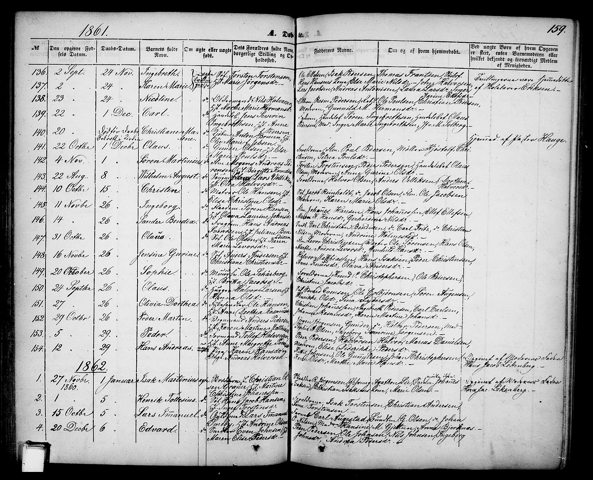 Skien kirkebøker, SAKO/A-302/G/Ga/L0004: Parish register (copy) no. 4, 1843-1867, p. 159