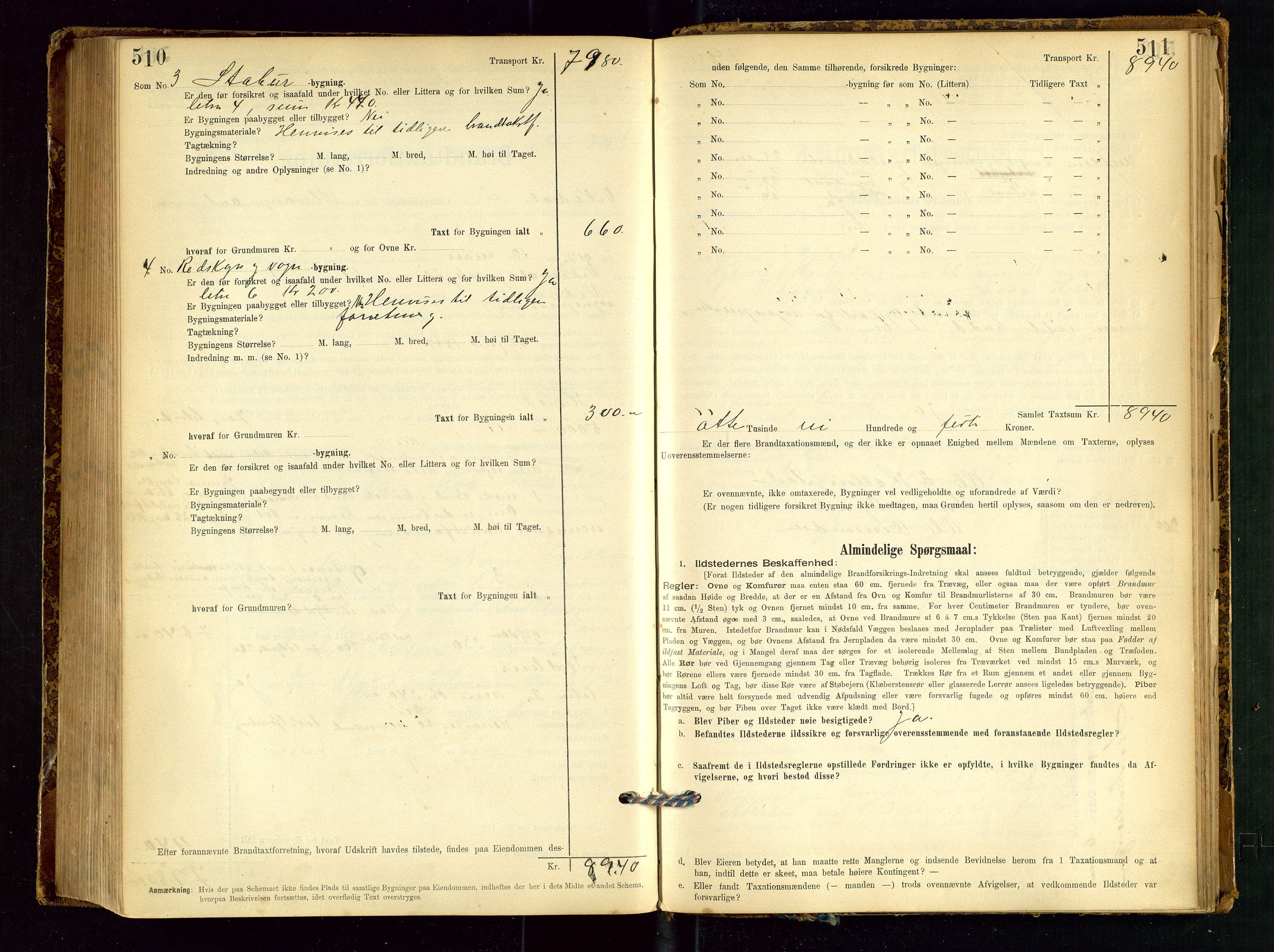 Vikedal lensmannskontor, SAST/A-100179/Gob/L0004: Branntakstprotokoll, 1894-1952, p. 510-511