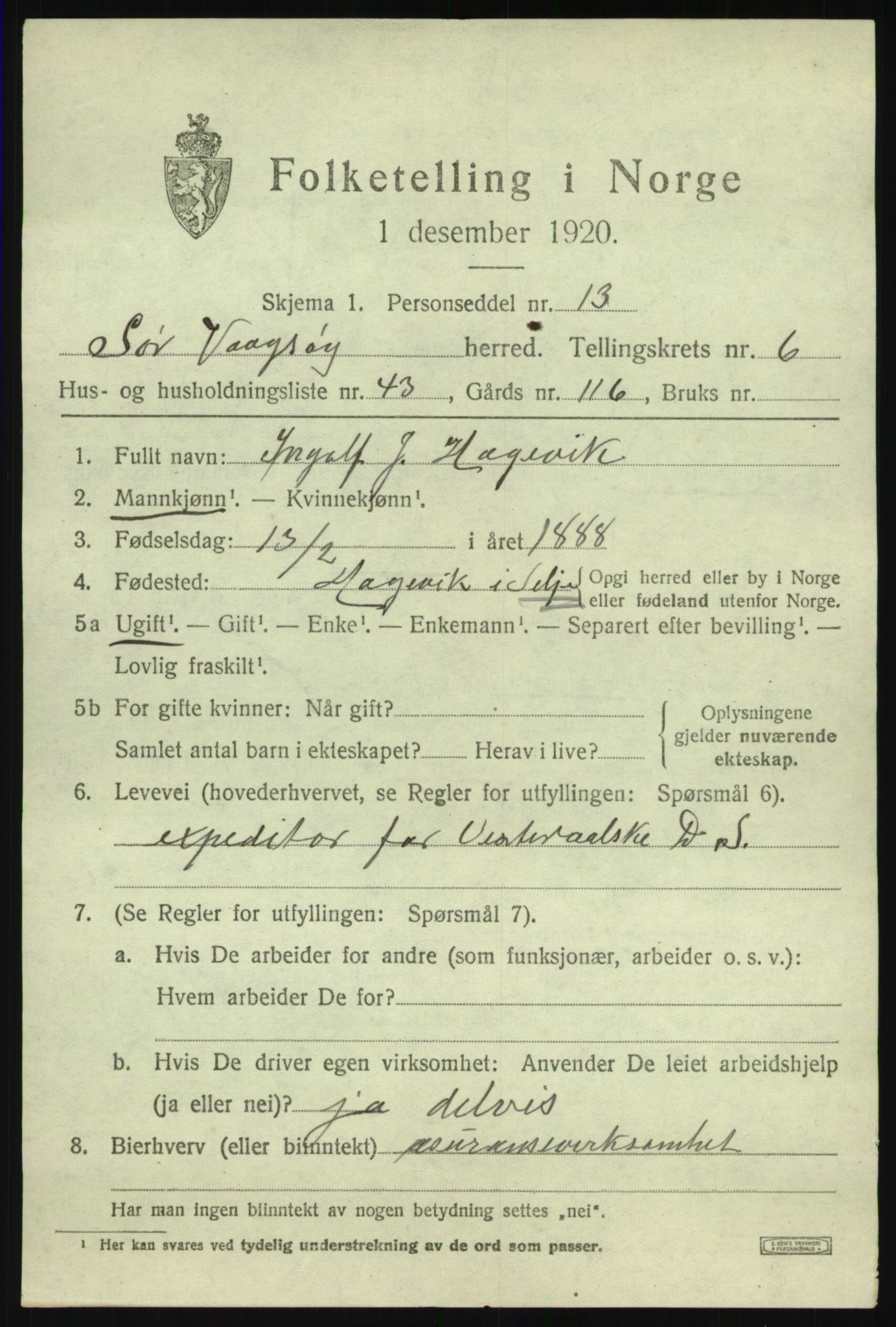 SAB, 1920 census for Sør-Vågsøy, 1920, p. 4132