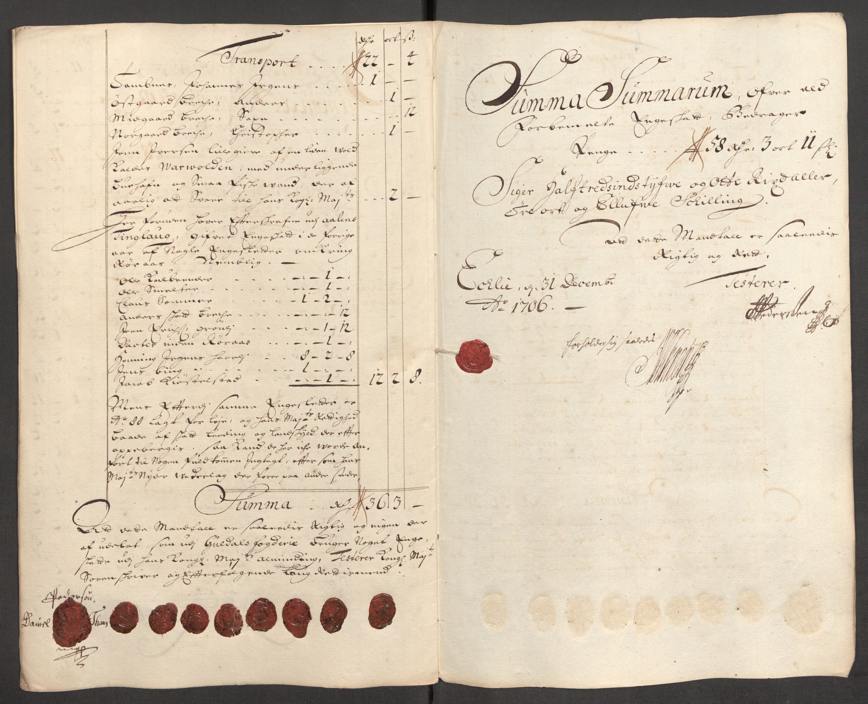 Rentekammeret inntil 1814, Reviderte regnskaper, Fogderegnskap, AV/RA-EA-4092/R60/L3956: Fogderegnskap Orkdal og Gauldal, 1706, p. 286