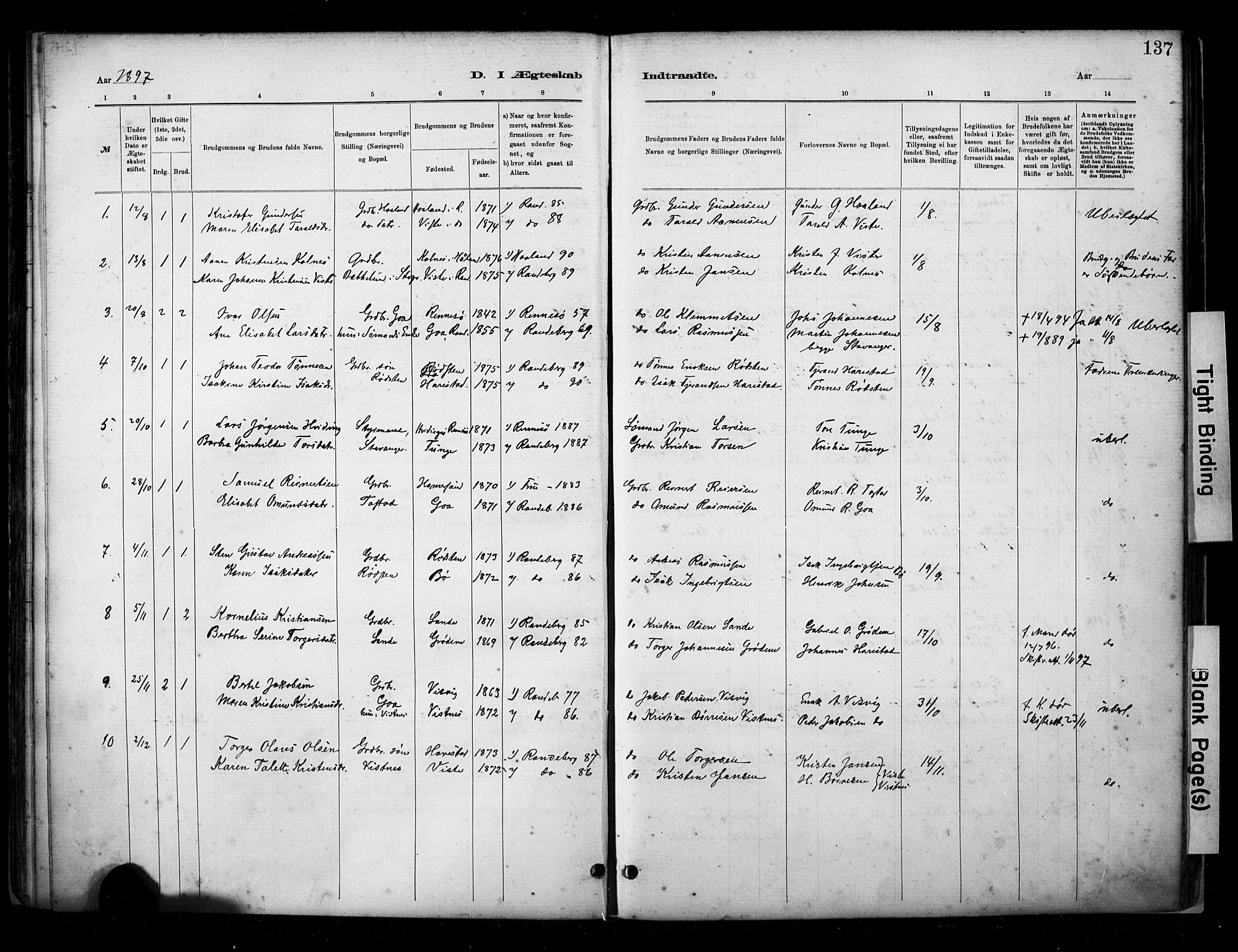 Hetland sokneprestkontor, SAST/A-101826/30/30BA/L0009: Parish register (official) no. A 9, 1882-1918, p. 137