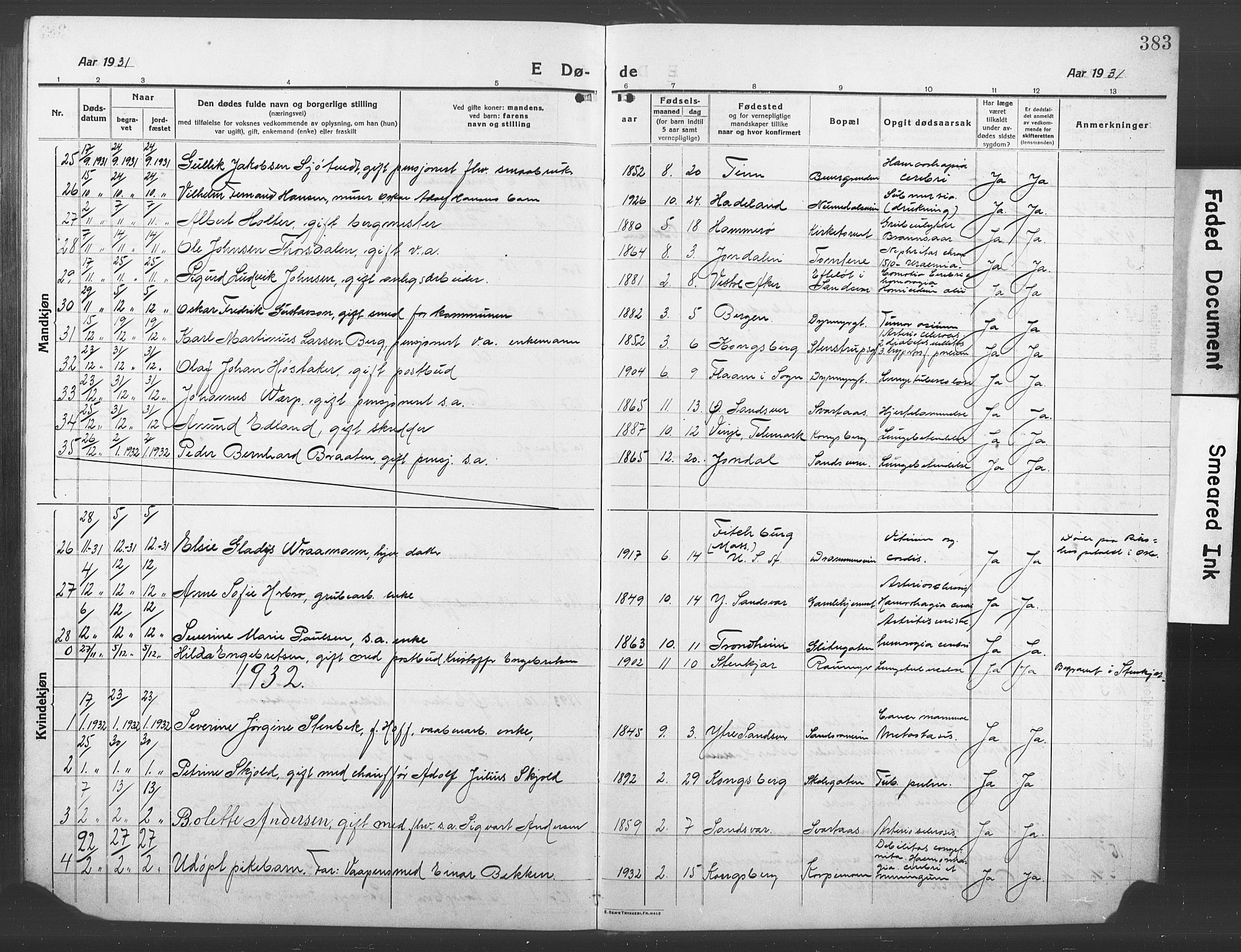 Kongsberg kirkebøker, AV/SAKO-A-22/G/Ga/L0008: Parish register (copy) no. 8, 1915-1932, p. 383