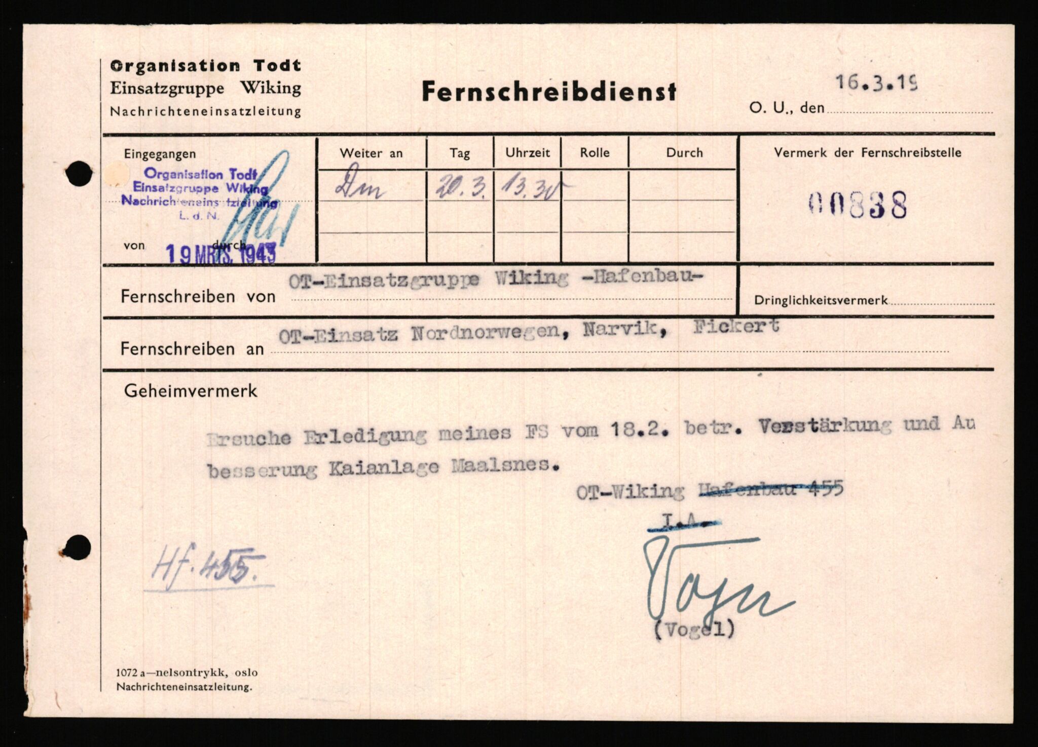 Tyske arkiver, Organisation Todt (OT), Einsatzgruppe Wiking, AV/RA-RAFA-2188/1/E/E6/E6a/L0008: 4. Oberbauleitung Narvik: Arkivkode 451-483, 1940-1945, p. 23