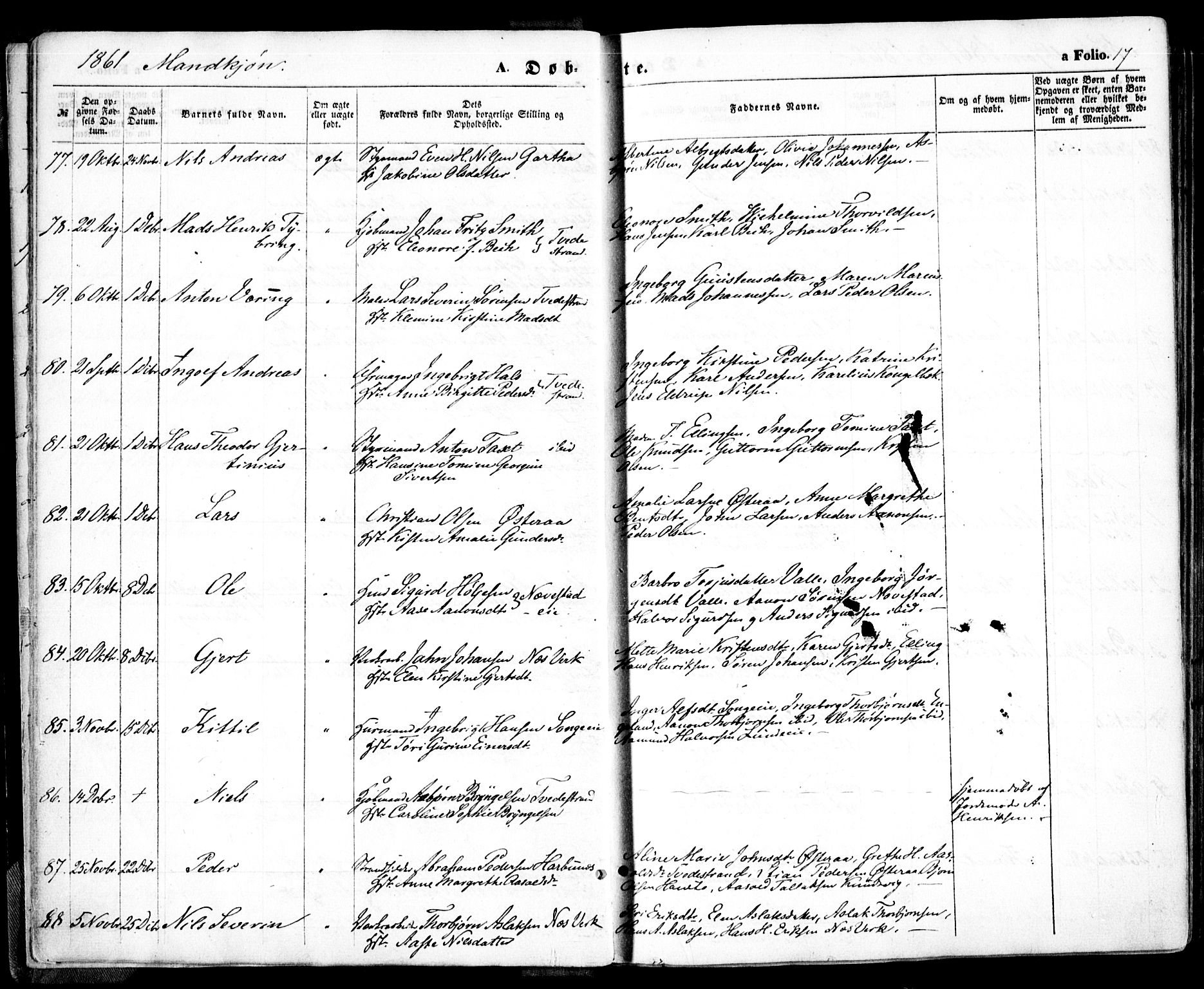 Holt sokneprestkontor, AV/SAK-1111-0021/F/Fa/L0009: Parish register (official) no. A 9, 1861-1871, p. 17