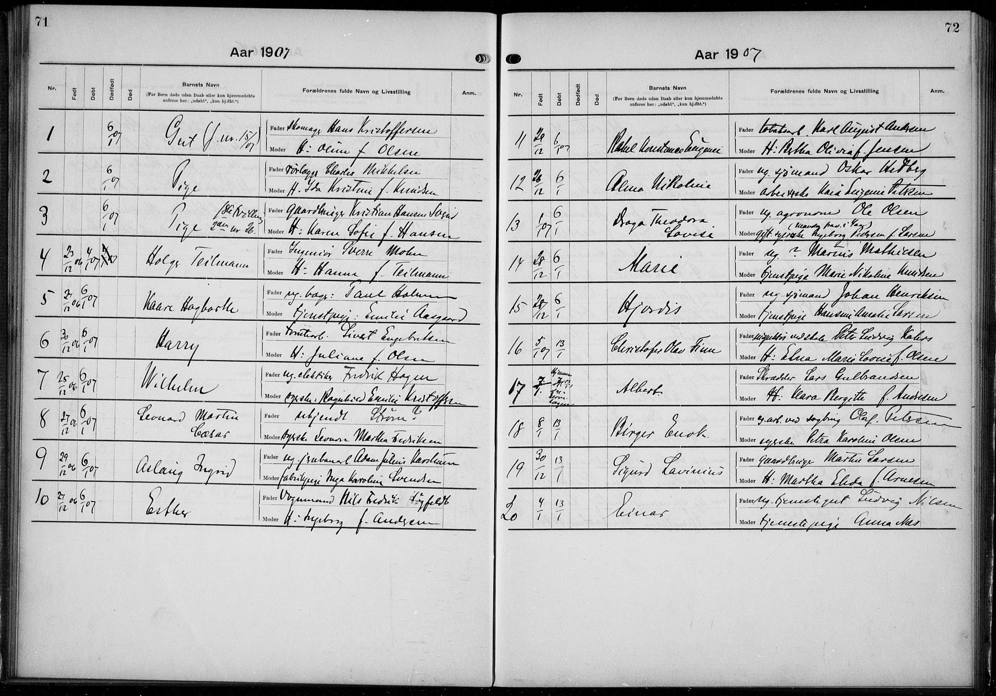 Rikshospitalet prestekontor Kirkebøker, AV/SAO-A-10309b/K/L0006/0002: Baptism register no. 6.2, 1906-1908, p. 71-72