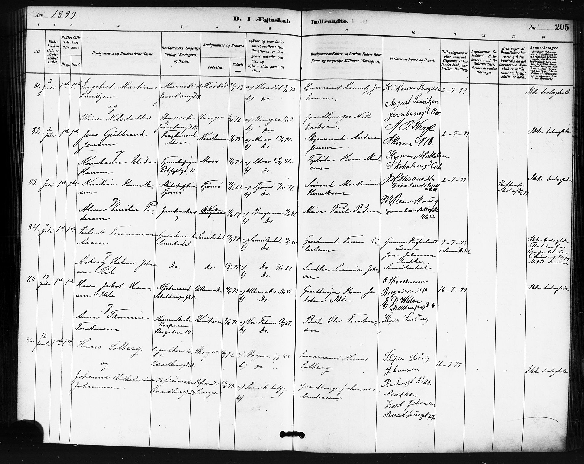 Oslo domkirke Kirkebøker, SAO/A-10752/F/Fa/L0032: Parish register (official) no. 32, 1885-1902, p. 205