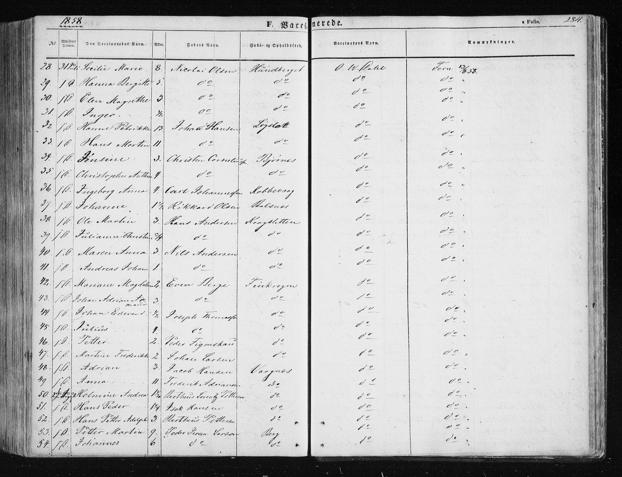 Tromsøysund sokneprestkontor, SATØ/S-1304/G/Ga/L0001kirke: Parish register (official) no. 1, 1856-1867, p. 284