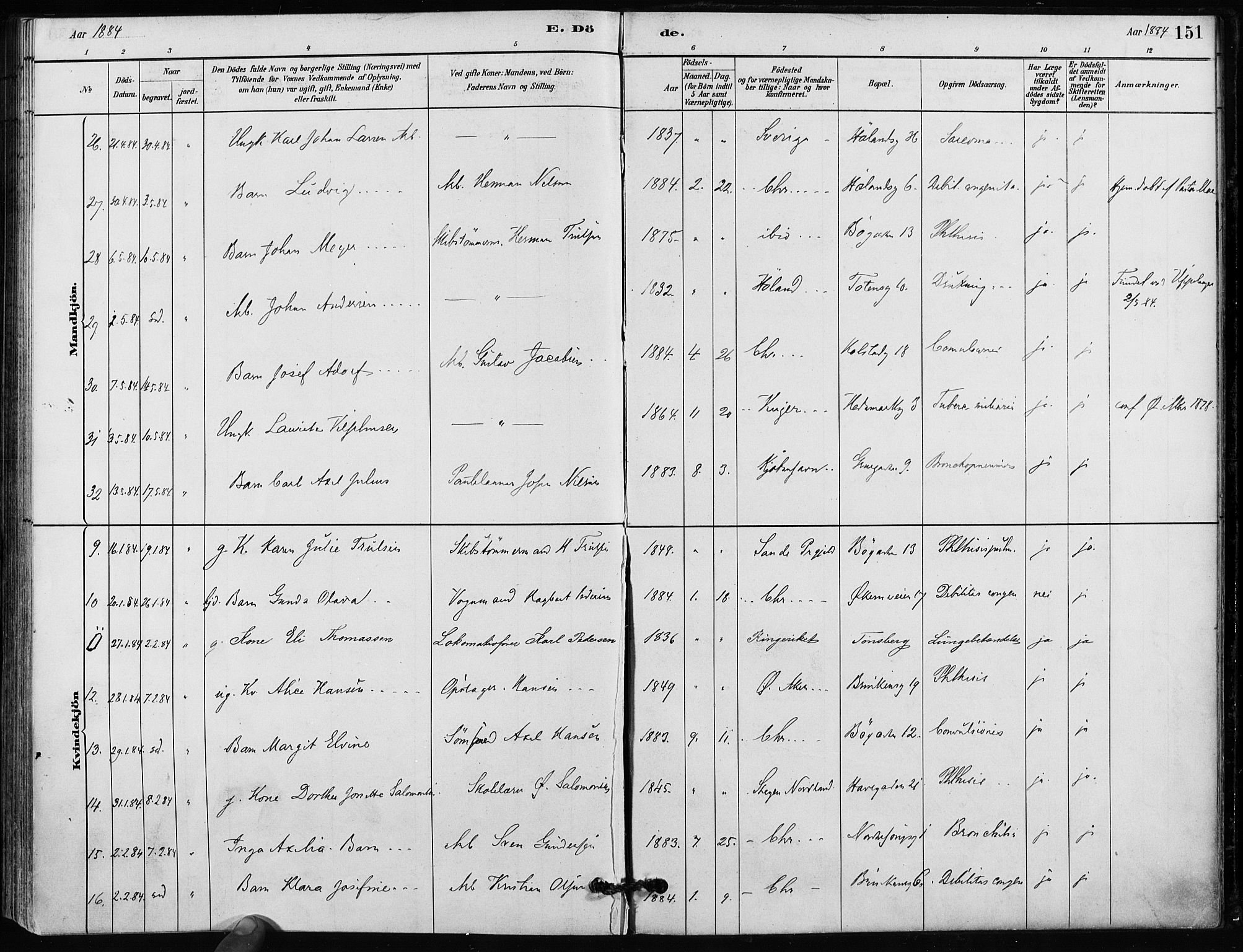 Kampen prestekontor Kirkebøker, SAO/A-10853/F/Fa/L0002: Parish register (official) no. I 2, 1880-1888, p. 151
