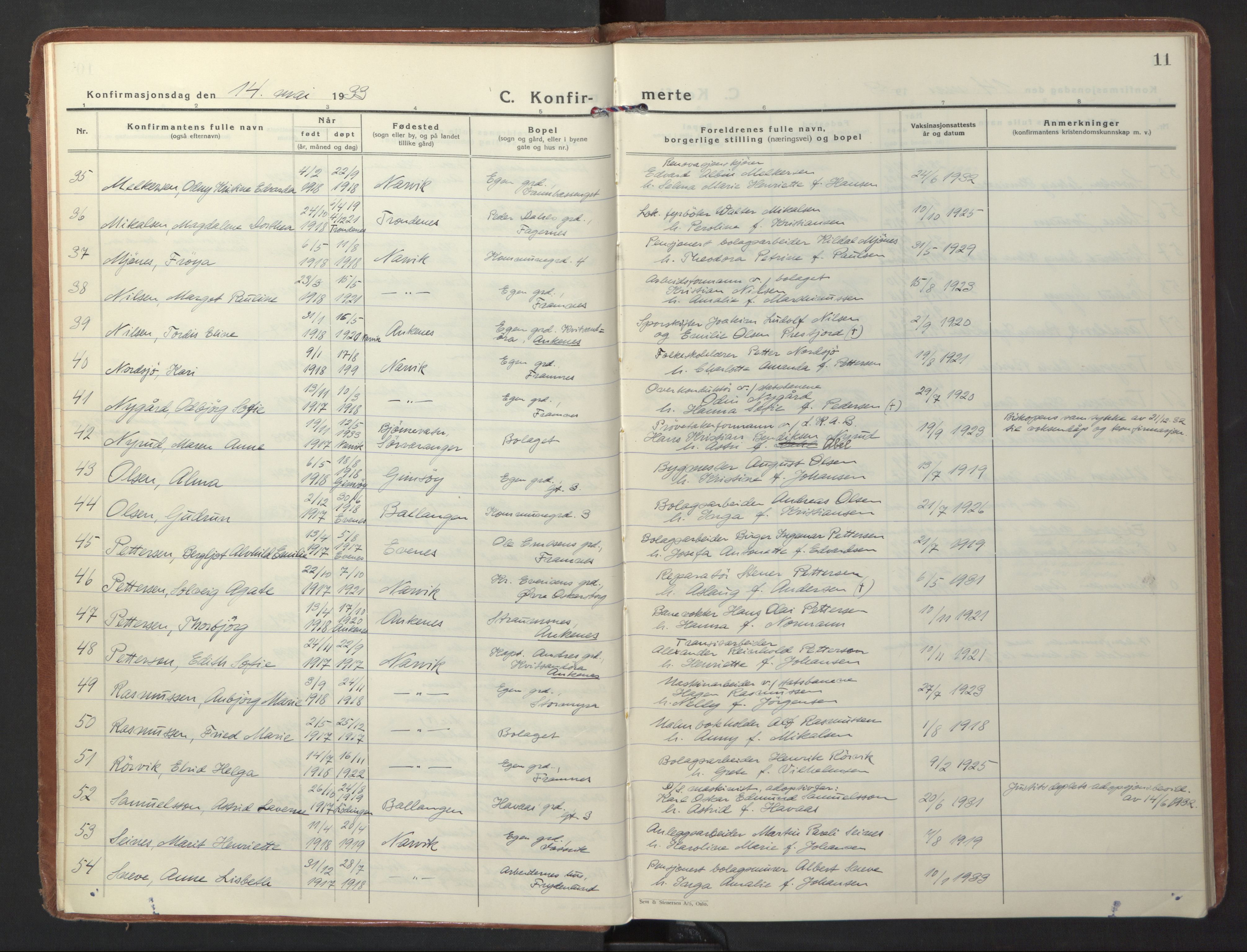 Ministerialprotokoller, klokkerbøker og fødselsregistre - Nordland, AV/SAT-A-1459/871/L1007: Parish register (official) no. 871A23, 1932-1942, p. 11