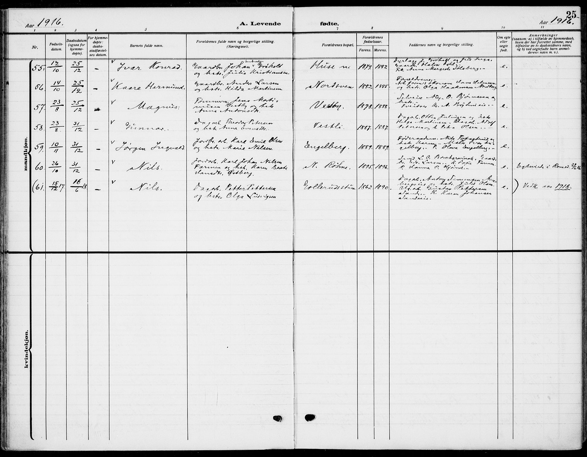 Romedal prestekontor, AV/SAH-PREST-004/K/L0012: Parish register (official) no. 12, 1913-1935, p. 25