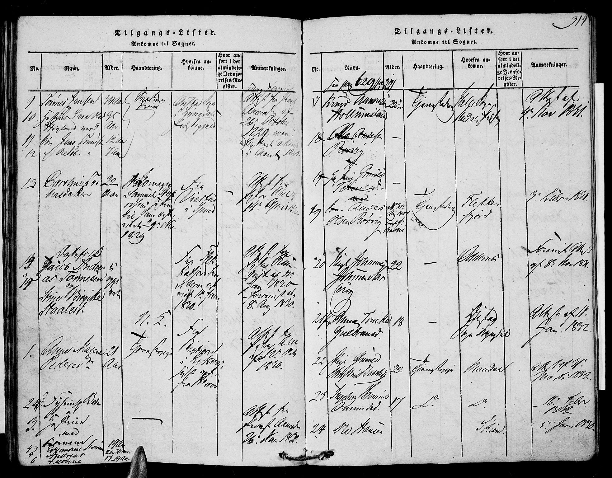 Farsund sokneprestkontor, AV/SAK-1111-0009/F/Fa/L0002: Parish register (official) no. A 2, 1815-1836, p. 314